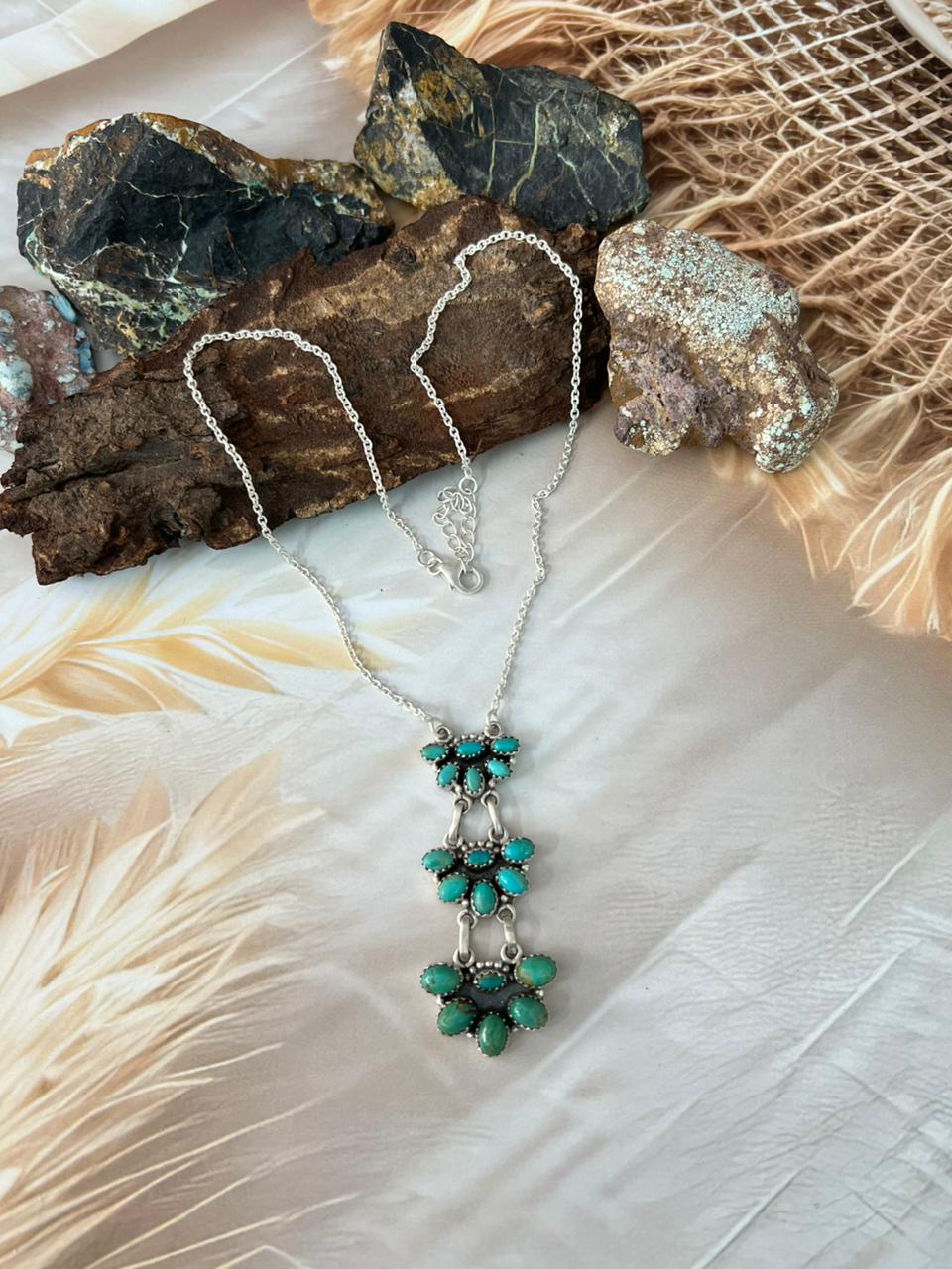 Handmade Sterling Silver Kingman Turquoise Drop Necklace "Signed Nizhoni"