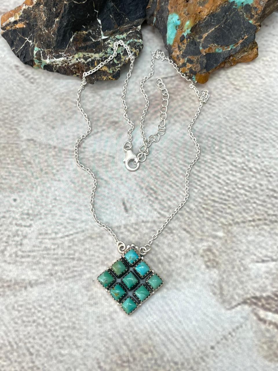 Handmade Sterling Silver Kingman Turquoise Necklace "Signed Nizhoni"