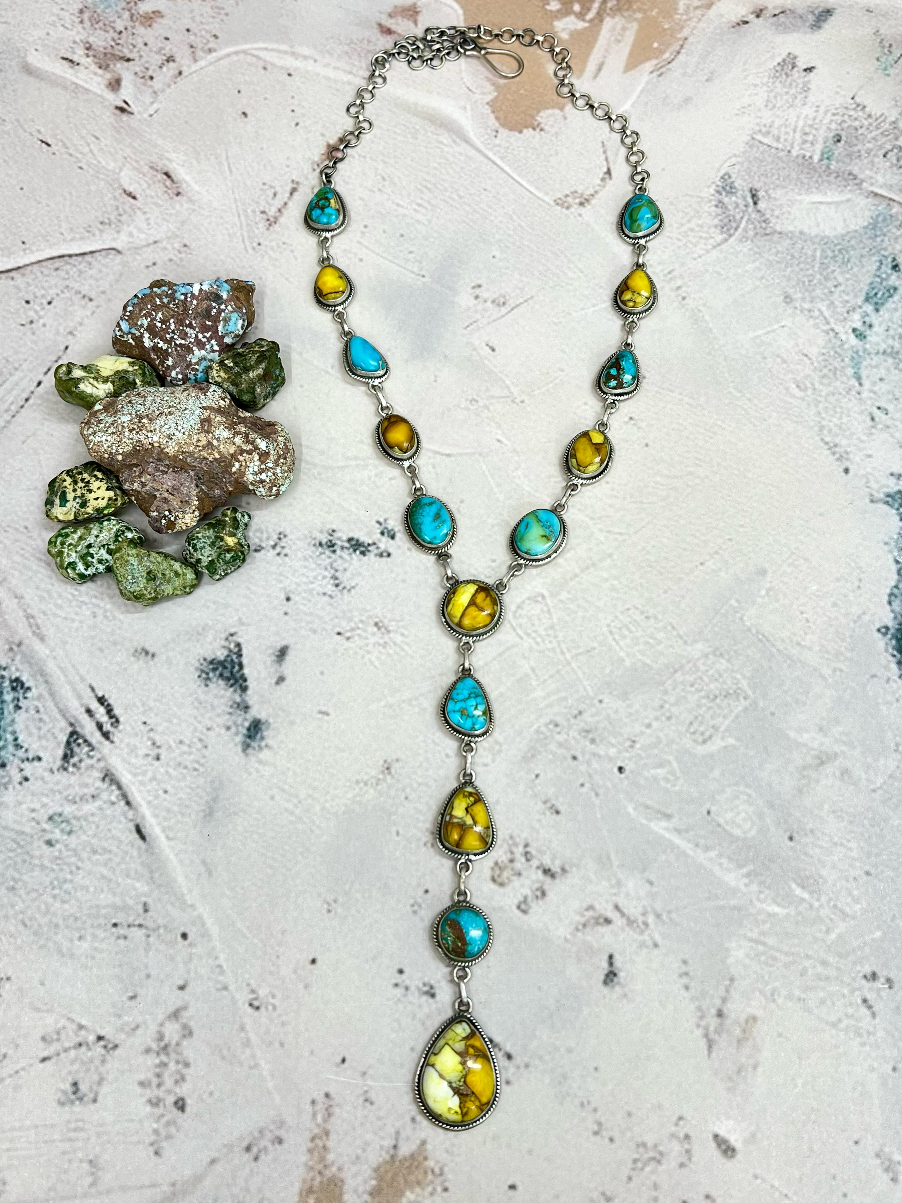 Handmade Sterling Silver Honey Dahlia with South Hill Turquoise Necklace, Signed Nizhoni