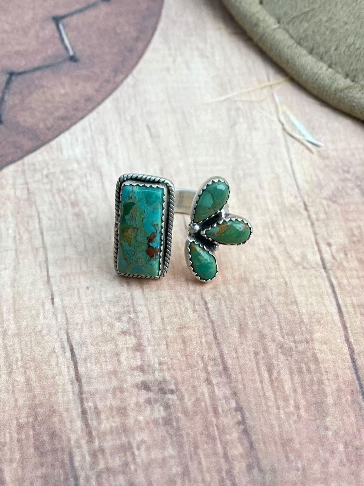 Handmade Sterling Silver Kingman Turquoise Adjustable Ring "Signed Nizhoni"