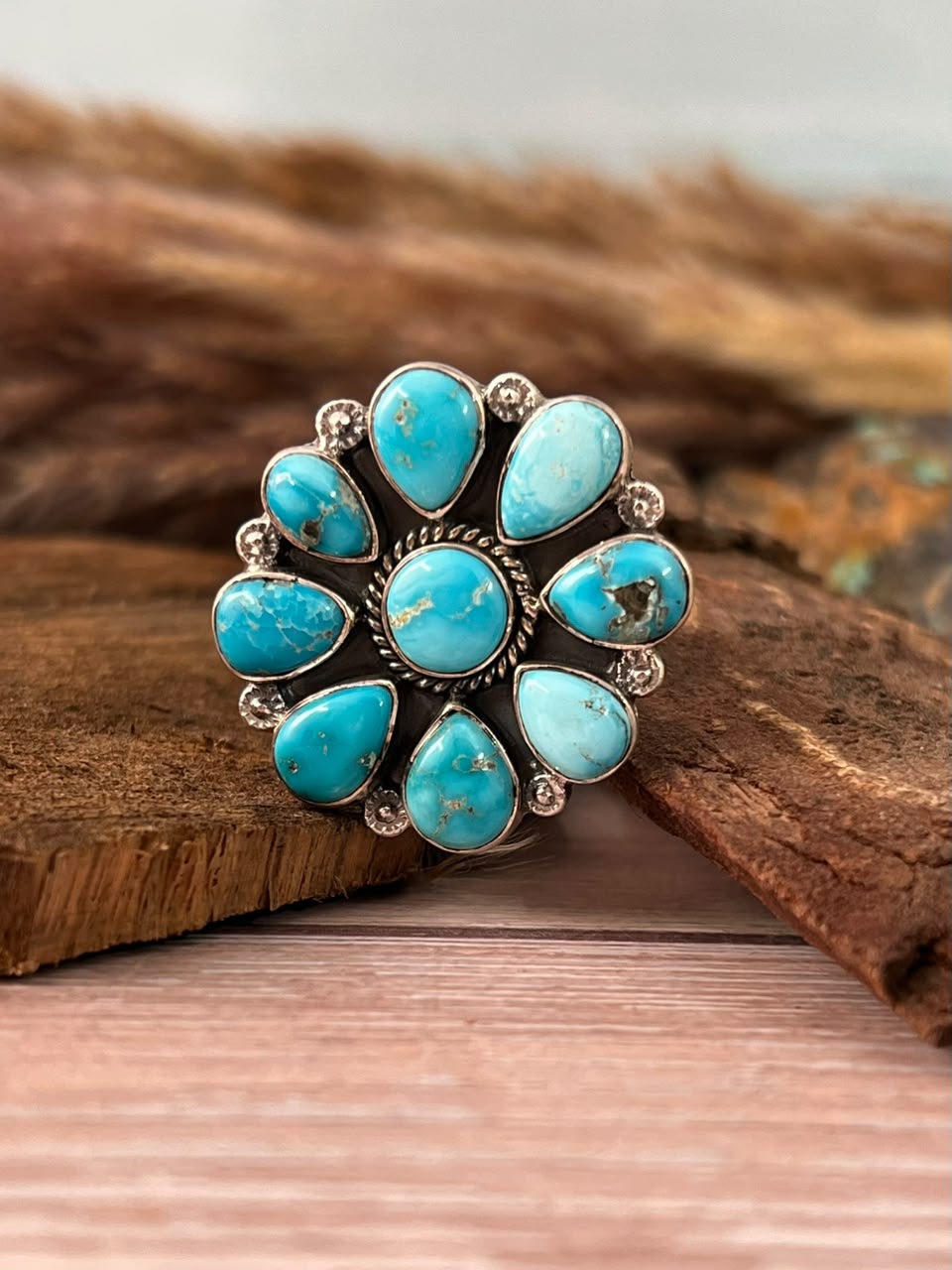 Handmade Sterling Silver Sierra Bella Turquoise Adjustable Ring Signed Nizhoni
