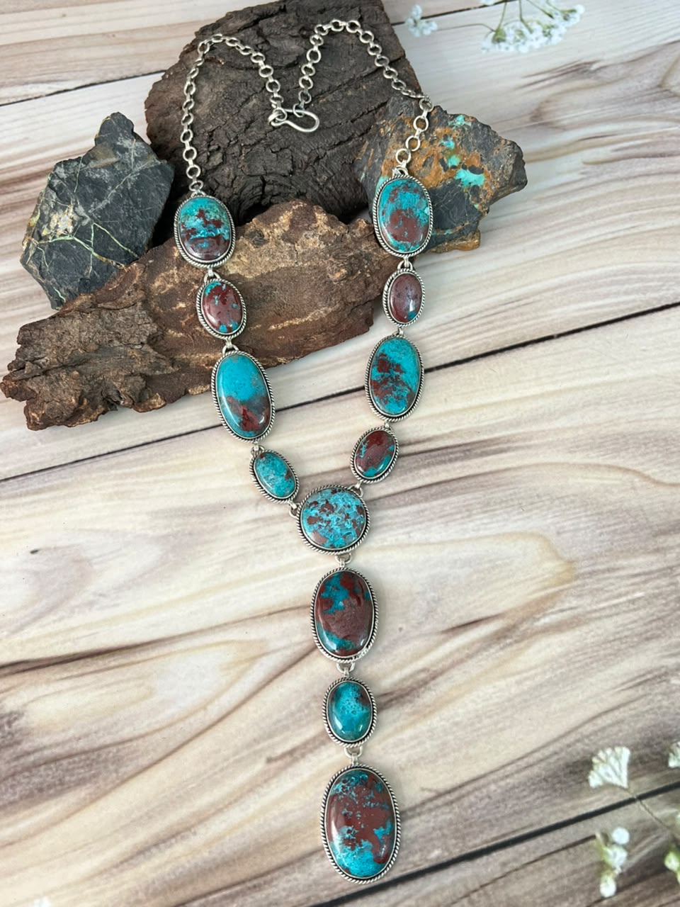 Handmade Sterling Silver Gem Silica Collection: Necklace Signed Nizhoni