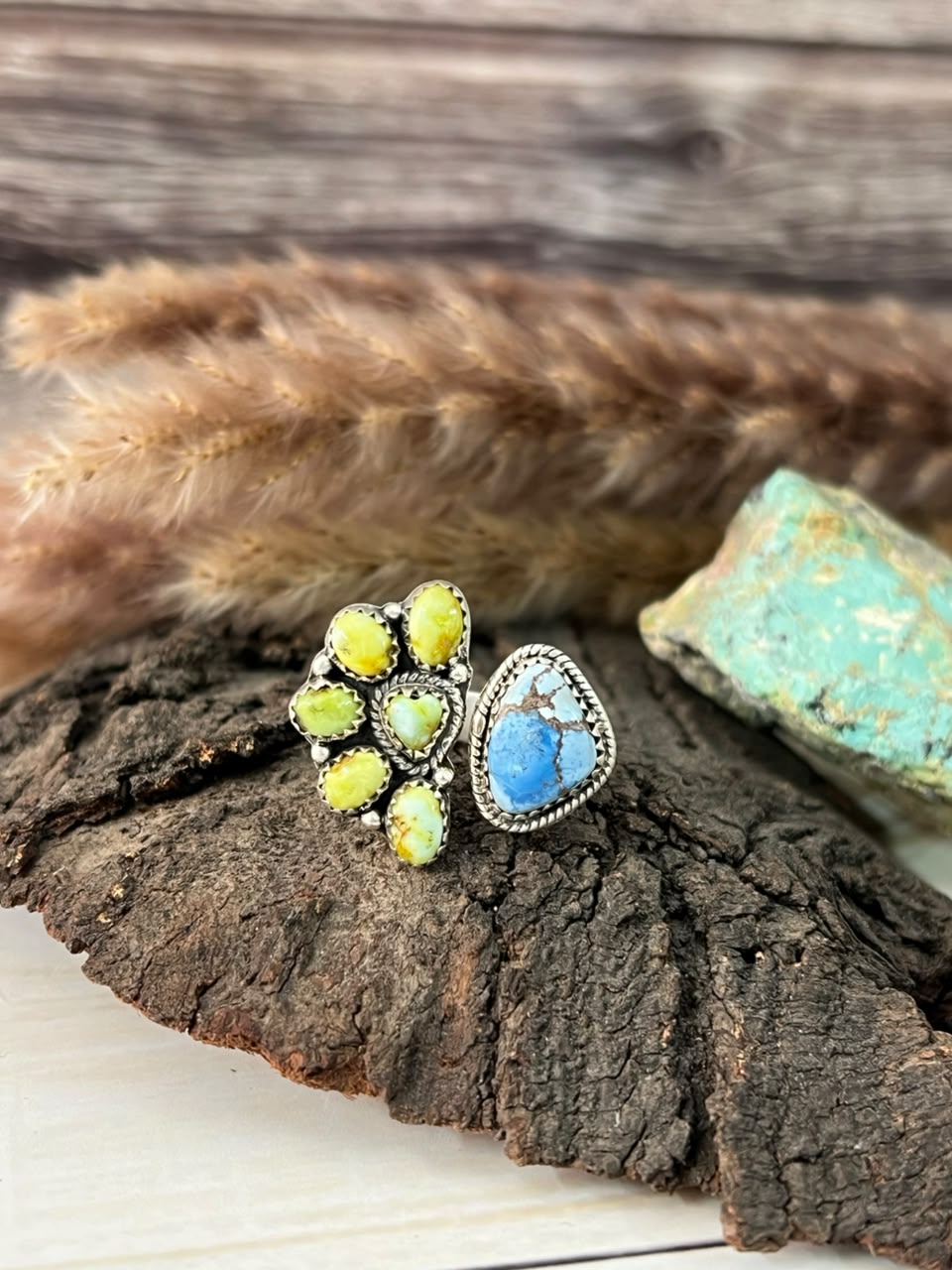 Handmade Sterling Silver Golden Hills with Palomino Turquoise Adjustable Ring Signed Nizhoni