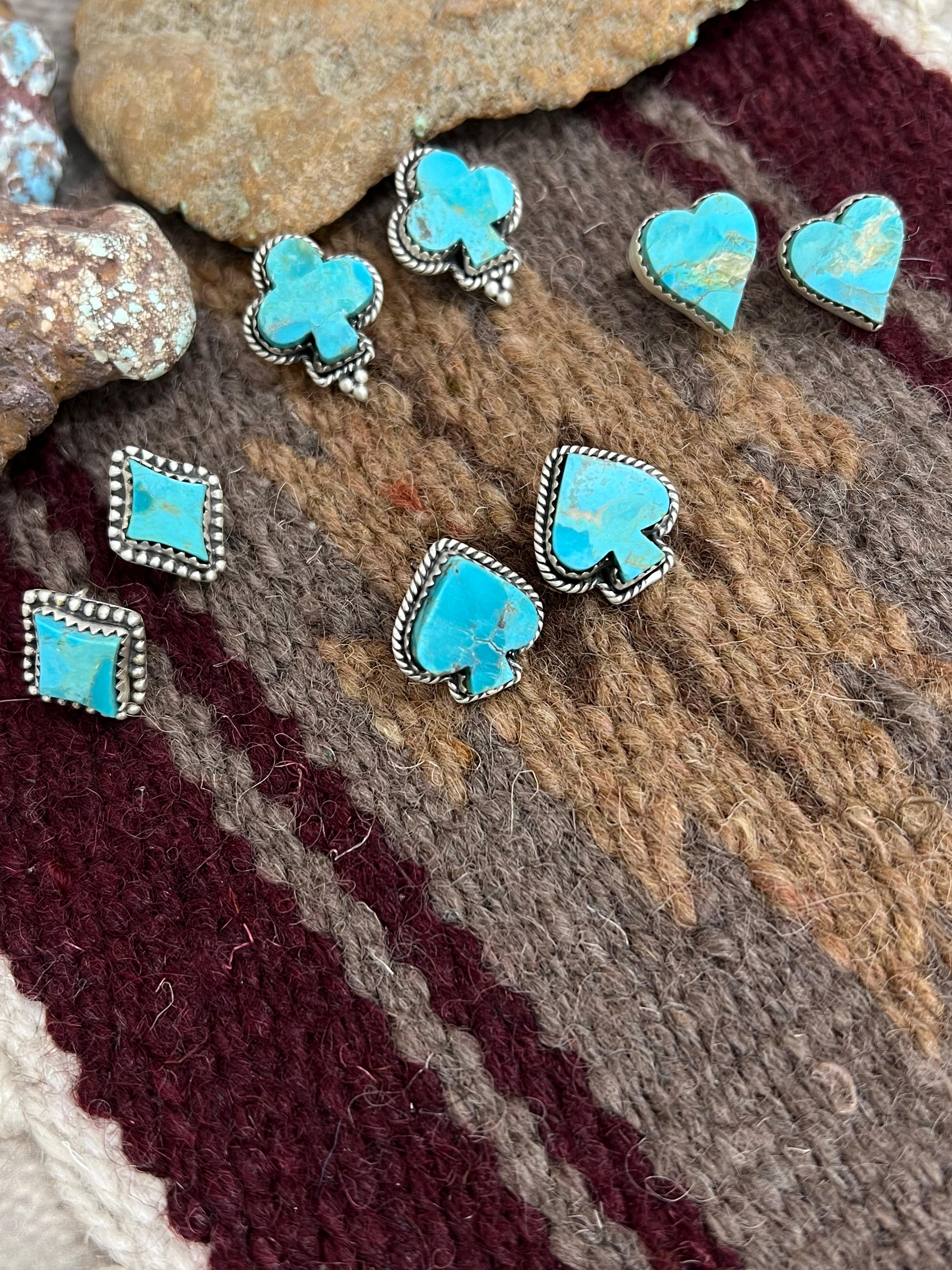 Handmade Sterling Silver Kingman Turquoise Post Studs with Signed Nizhoni