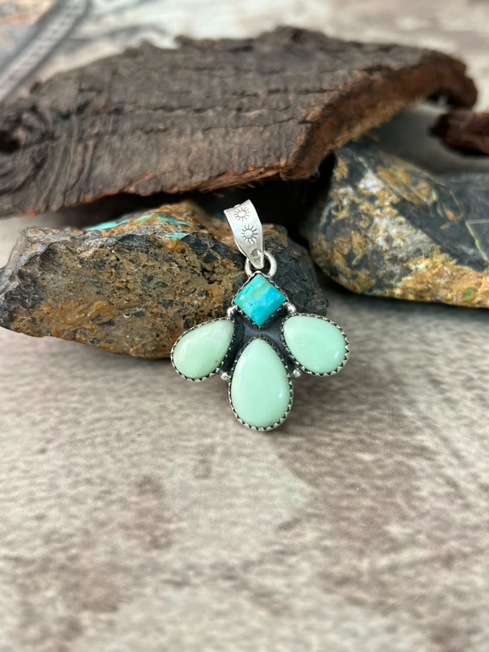 Handmade Sterling Silver Paloma with Kingman Turquoise Pendant Signed Nizhoni