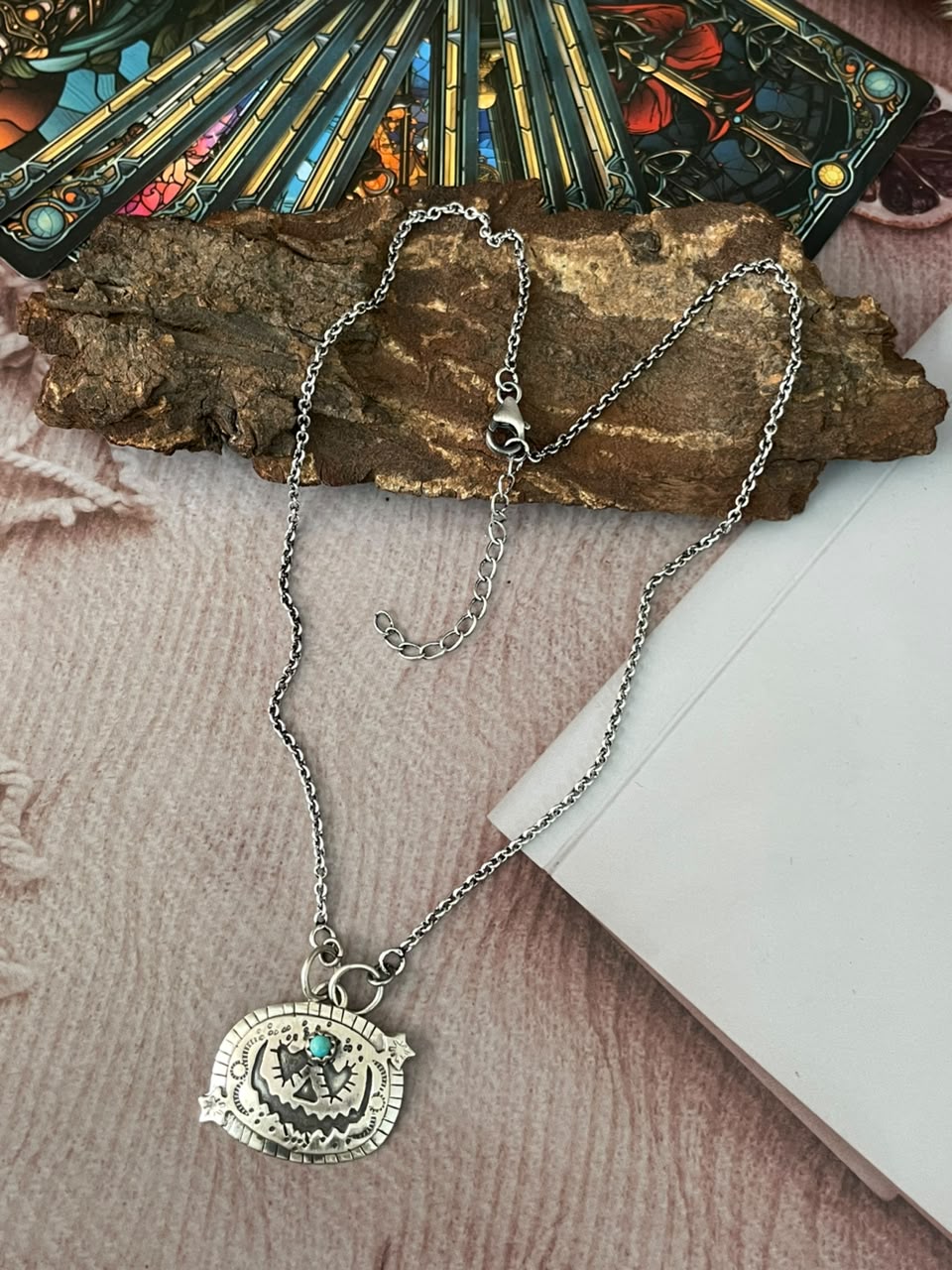 Handmade Sterling Silver Kingman Turquoise Halloween Collection: Necklace Signed Nizhoni