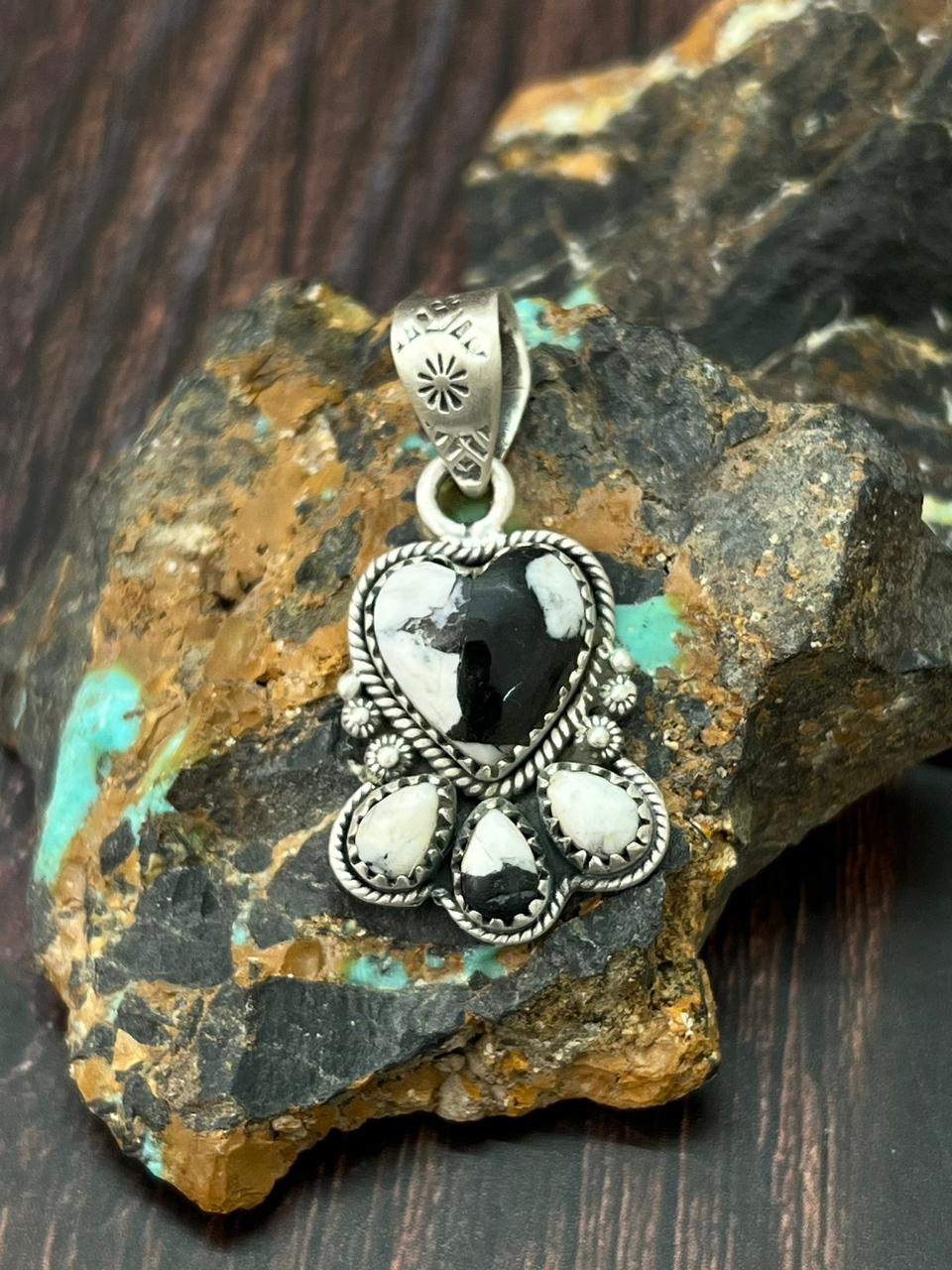 Handmade Sterling Silver White Buffalo Pendant "Signed Nizhoni" (7)