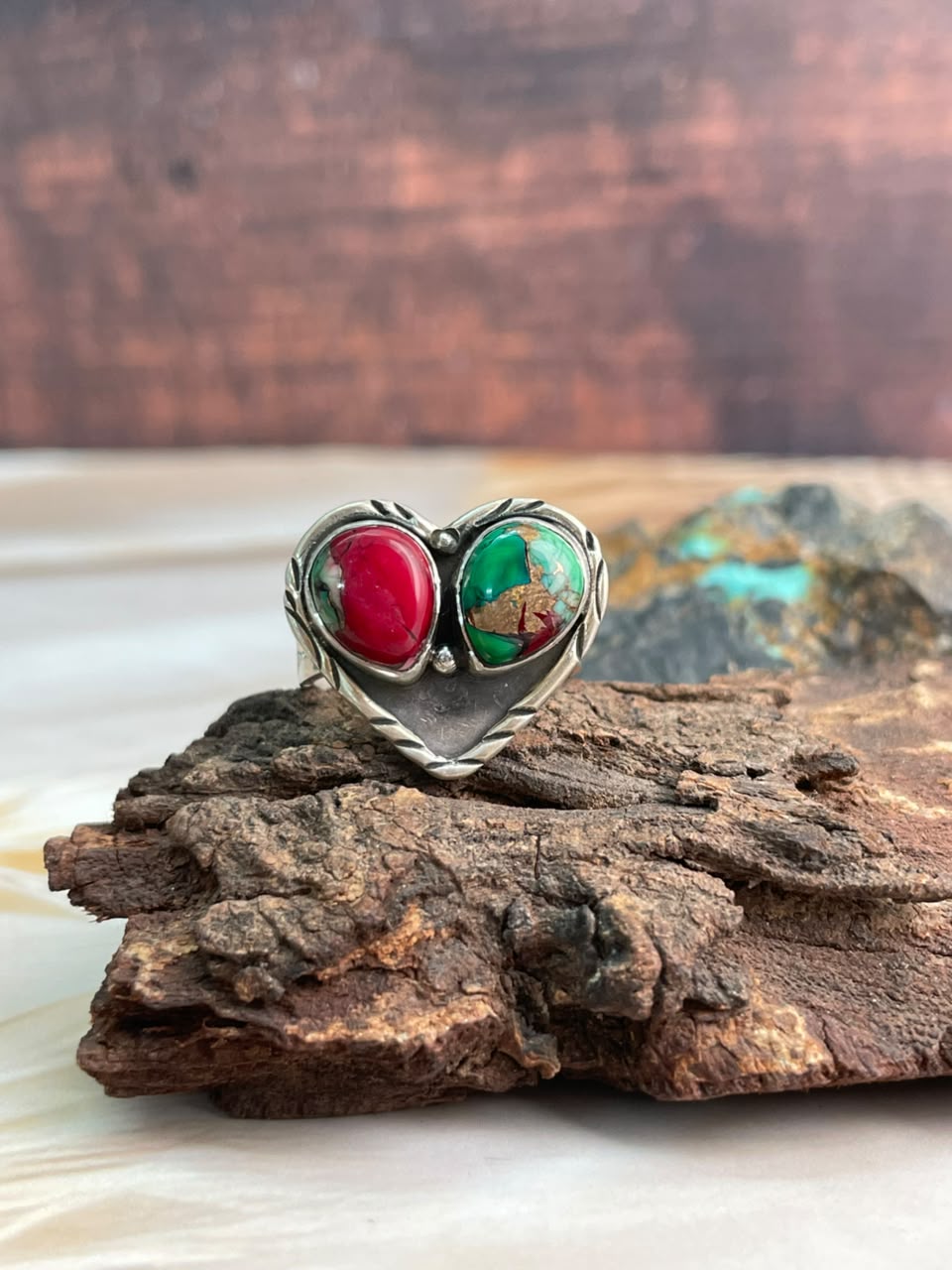 Handmade Sterling Silver Christmas Dahlia Collection: Adjustable Heart Ring Signed Nizhoni