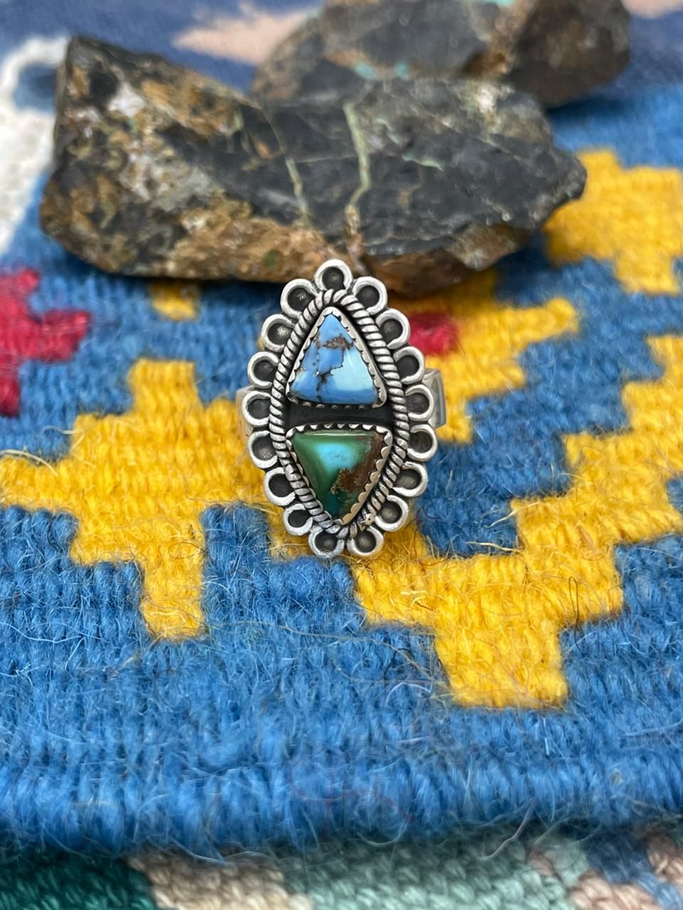 Handmade Sterling Silver Golden Hills with Sonoran Mountain Turquoise Adjustable Ring " Signed Nizhoni"