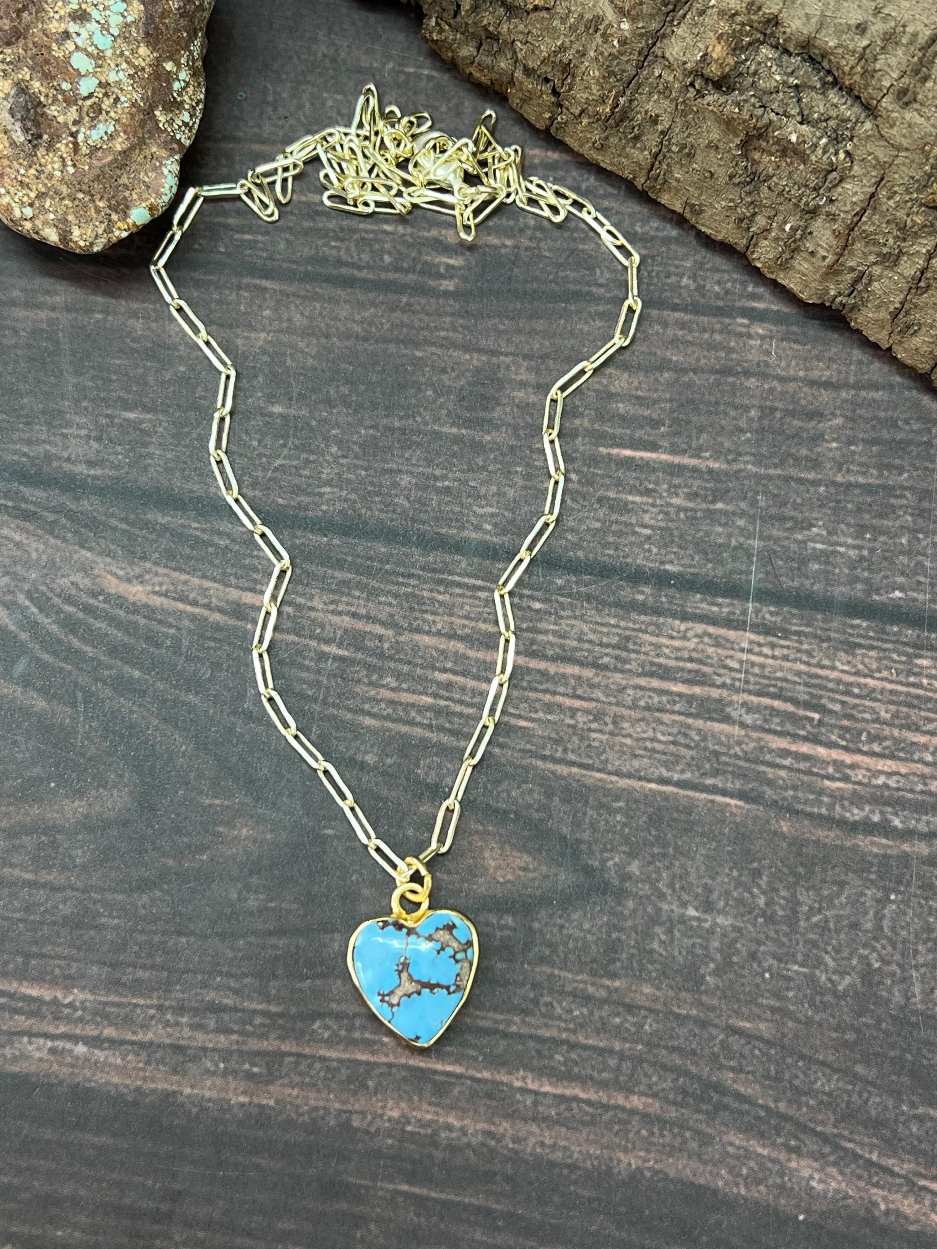 "THE GOLDEN COLLECTION" Handmade Natural Golden Hills Turquoise Heart Gold Plated Necklace