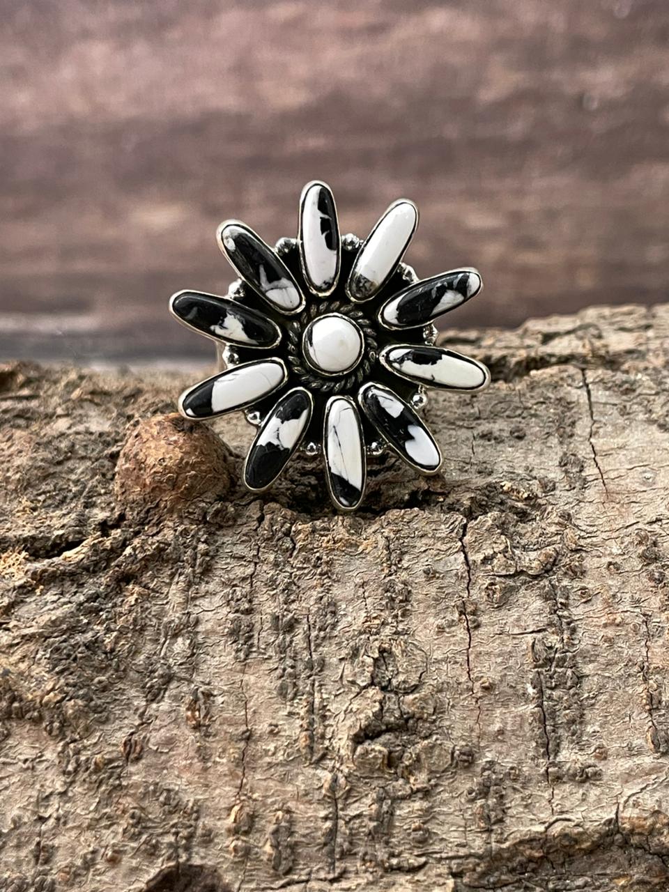 Handmade Sterling Silver White Buffalo Adjustable Ring "Signed Nizhoni"
