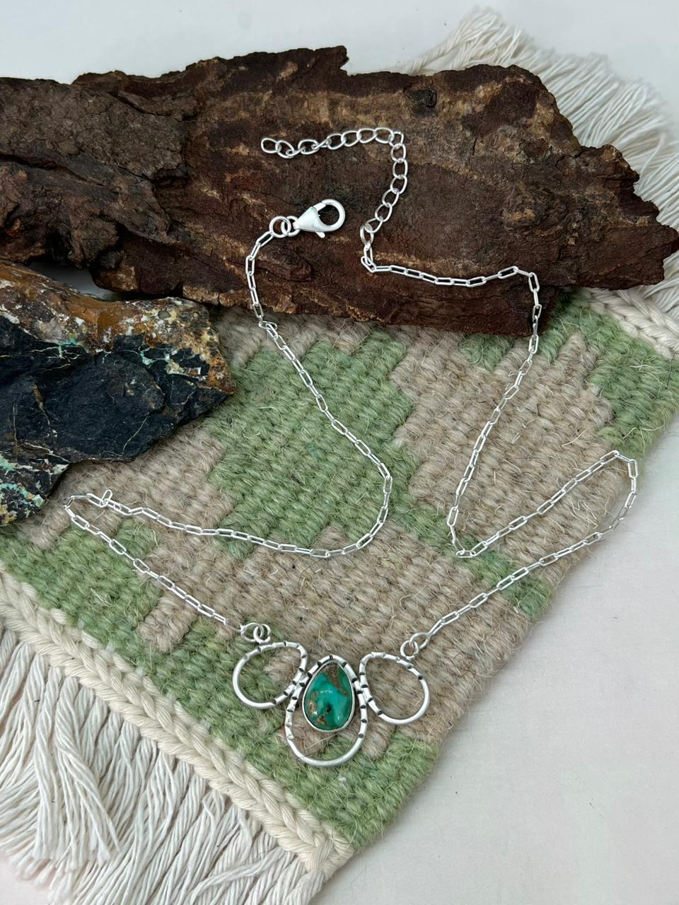 Handmade Sterling Silver Emerald Valley Turquoise Necklace "Signed Nizhoni"