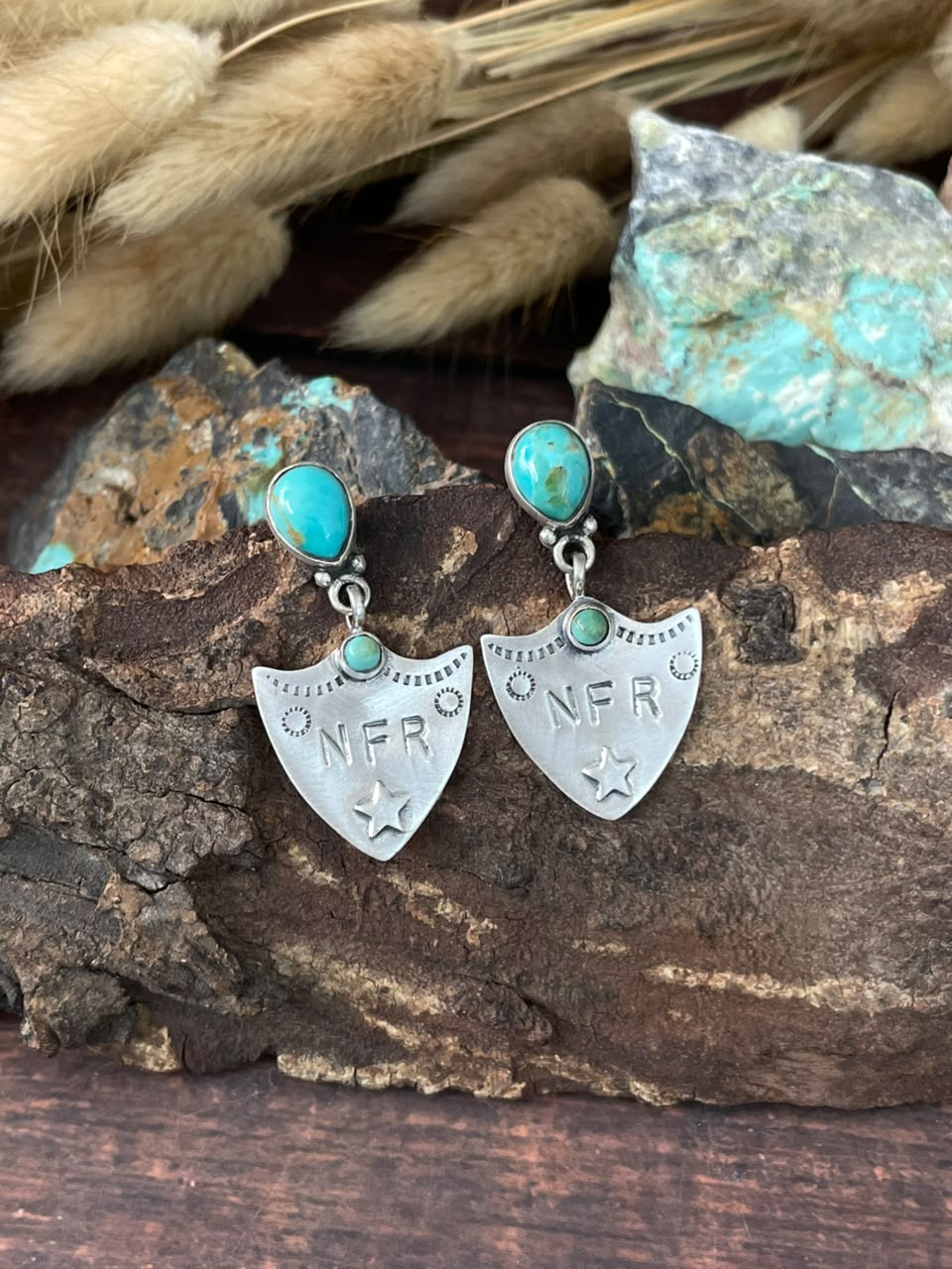 Handmade Sterling Silver Kingman Turquoise NFR Collection: Post Dangle Earrings Signed Nizhoni