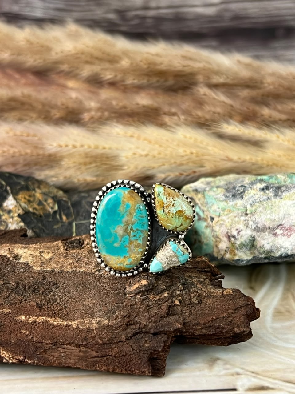 Handmade Sterling Silver Royston Ribbon Turquoise Adjustable Ring Signed Nizhoni