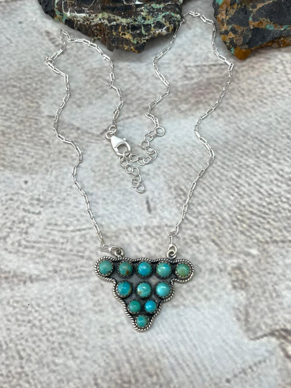 Handmade Sterling Silver Kingman Turquoise Necklace "Signed Nizhoni"