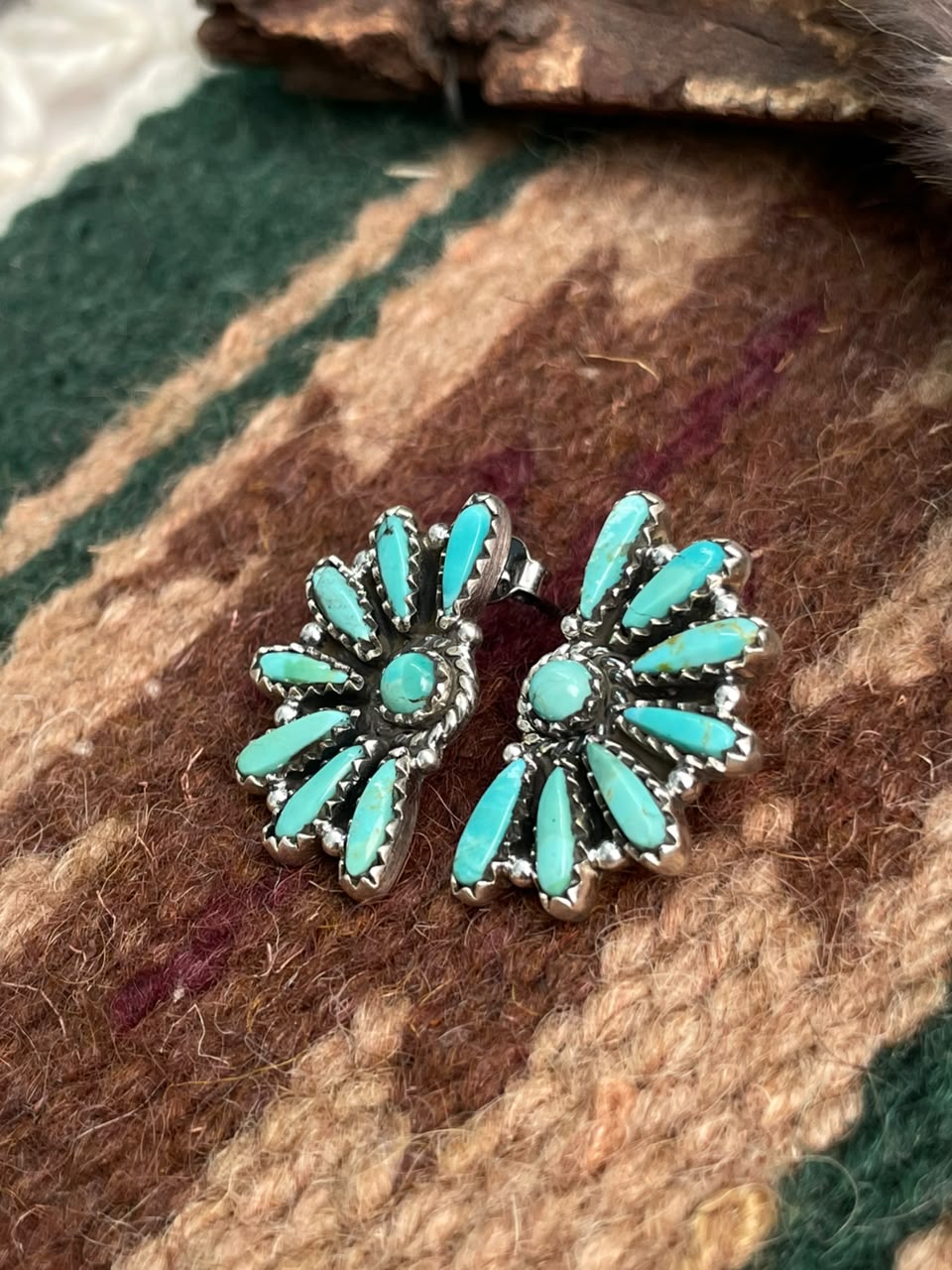 Handmade Sterling Silver Kingman Turquoise Post Studs Earrings Signed Nizhoni