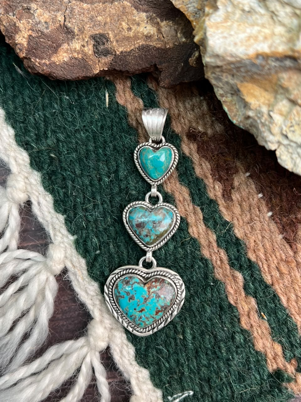 Handmade Sterling Silver Crimson Cowgirl Turquoise Collection: Heart Pendant Signed Nizhoni
