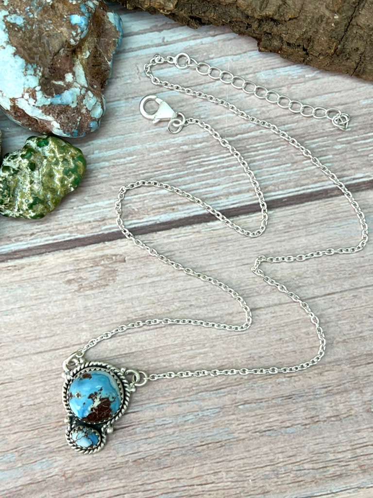 Handmade Sterling Silver Golden Hills Turquoise Necklace with Signed Nizhoni