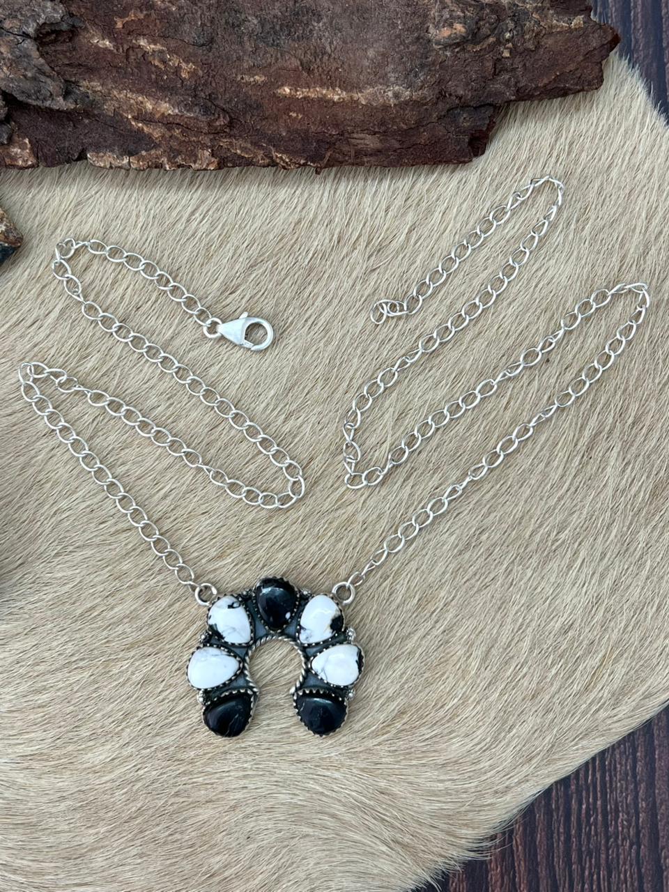 Handmade Sterling Silver White Buffalo Necklace "Signed Nizhoni"