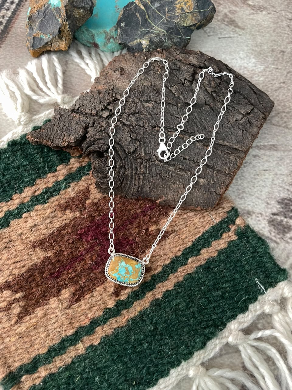 Handmade Sterling Silver Royston Turquoise Necklace Signed Nizhoni