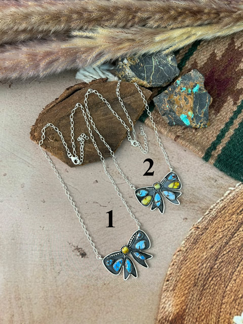 Handmade Sterling Silver Golden Hills with Palomino Turquoise Bow Necklace Signed Nizhoni