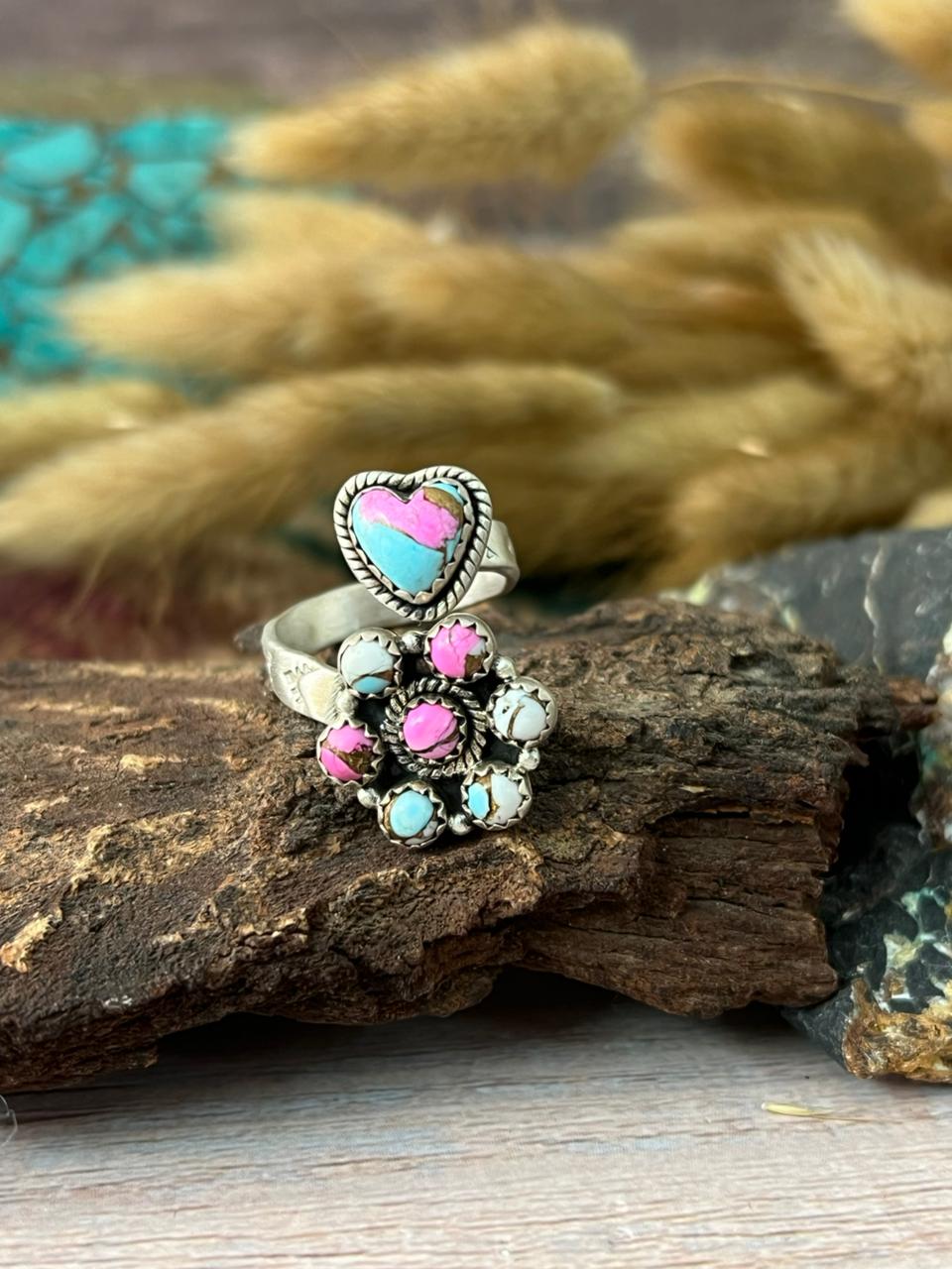 Handmade Sterling Silver Cotton Candy Adjustable Ring "Signed Nizhoni"