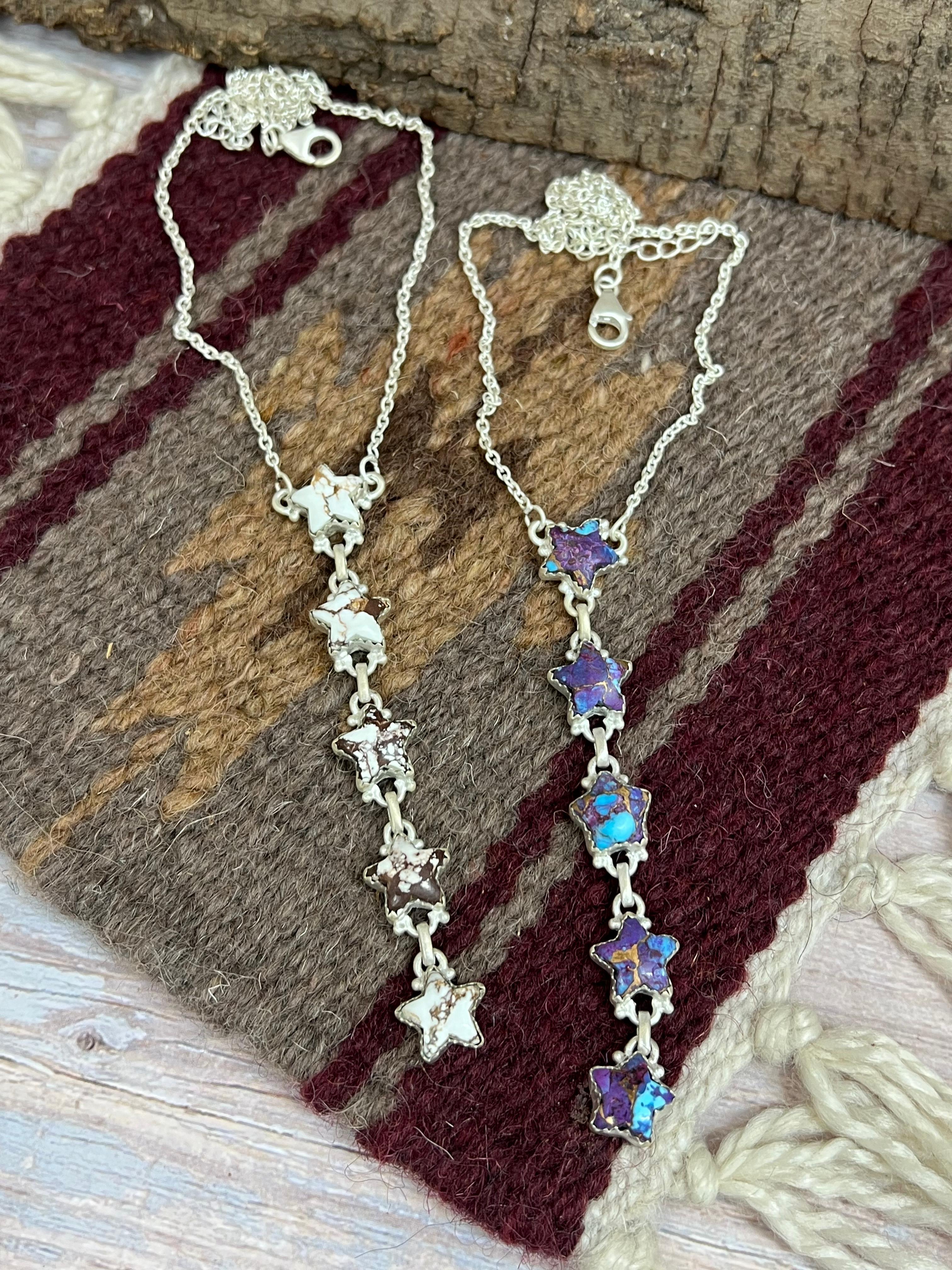 Handmade Sterling Silver Purple Copper Turquoise, Wild Horse Necklace with Signed Nizhoni