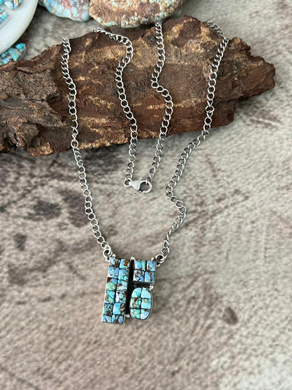 Handmade Sterling Silver 'Golden Hills Turquoise Cobble Collection' Necklace "Signed Nizhoni"