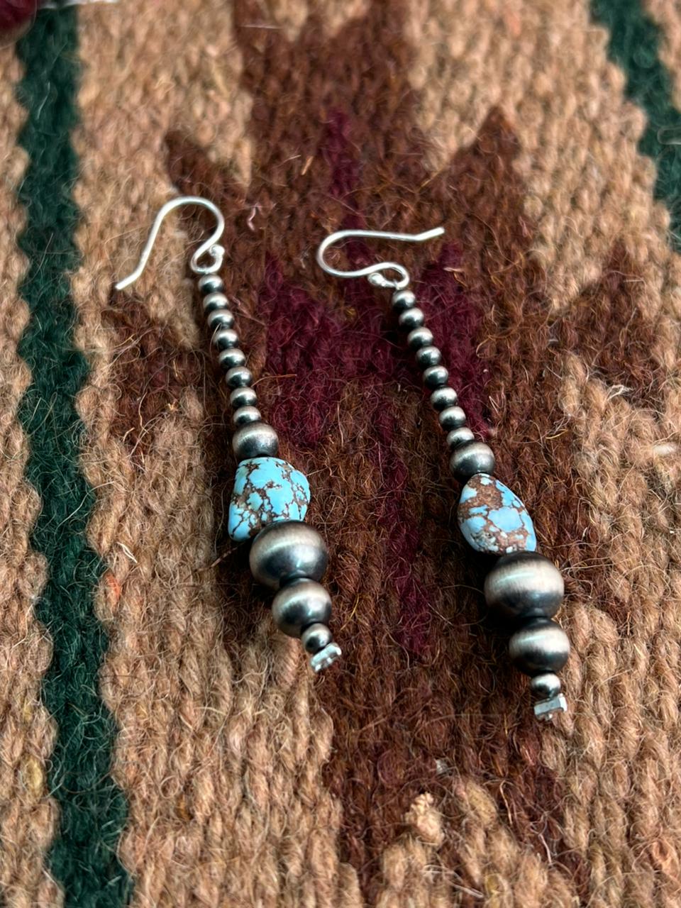 Handmade Sterling Silver Beaded Golden Hills Turquoise Hook Dangle Earrings