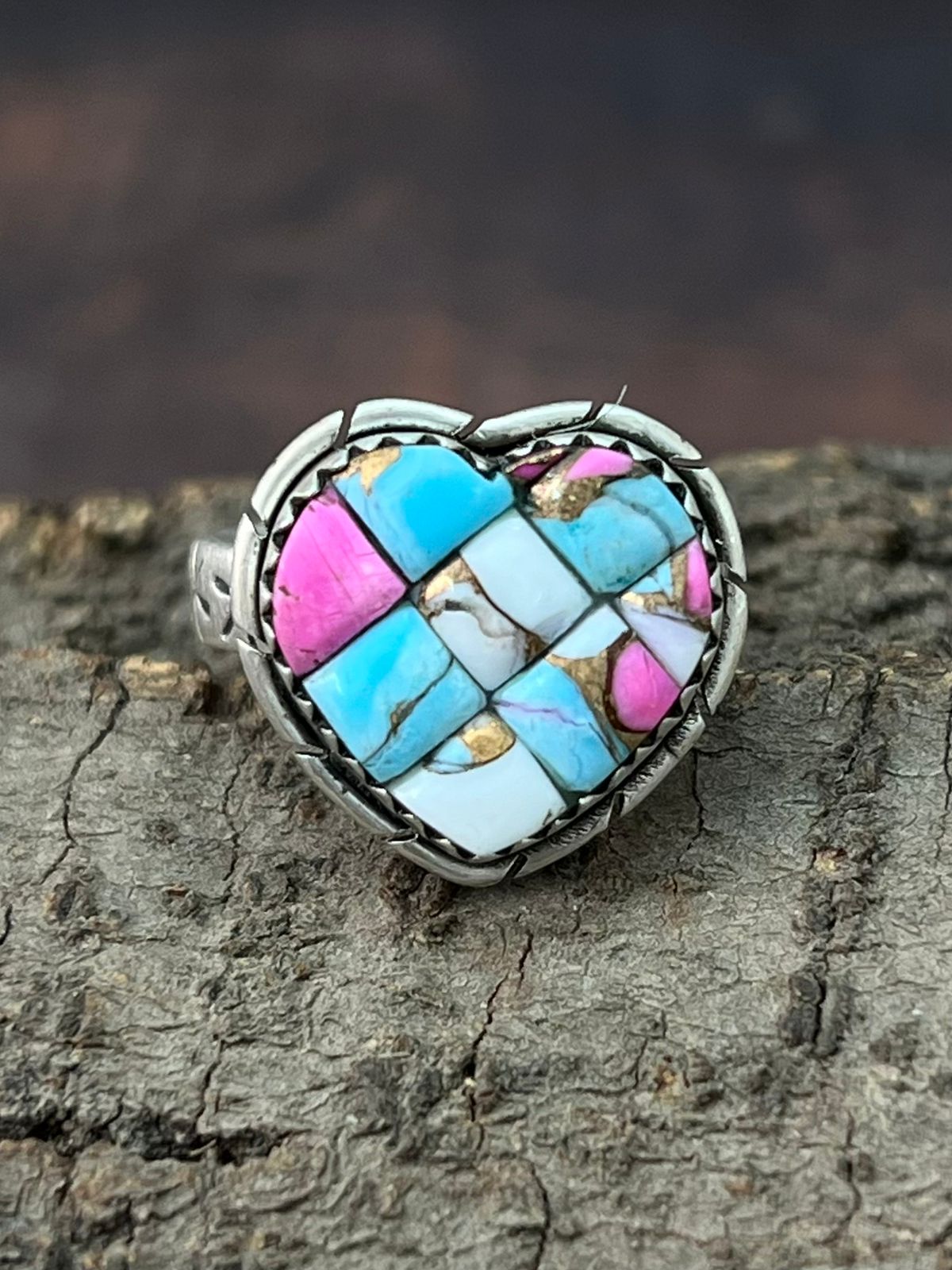 Handmade Sterling Silver Cotton Candy Heart Shape Adjustable Ring "Signed Nizhoni"