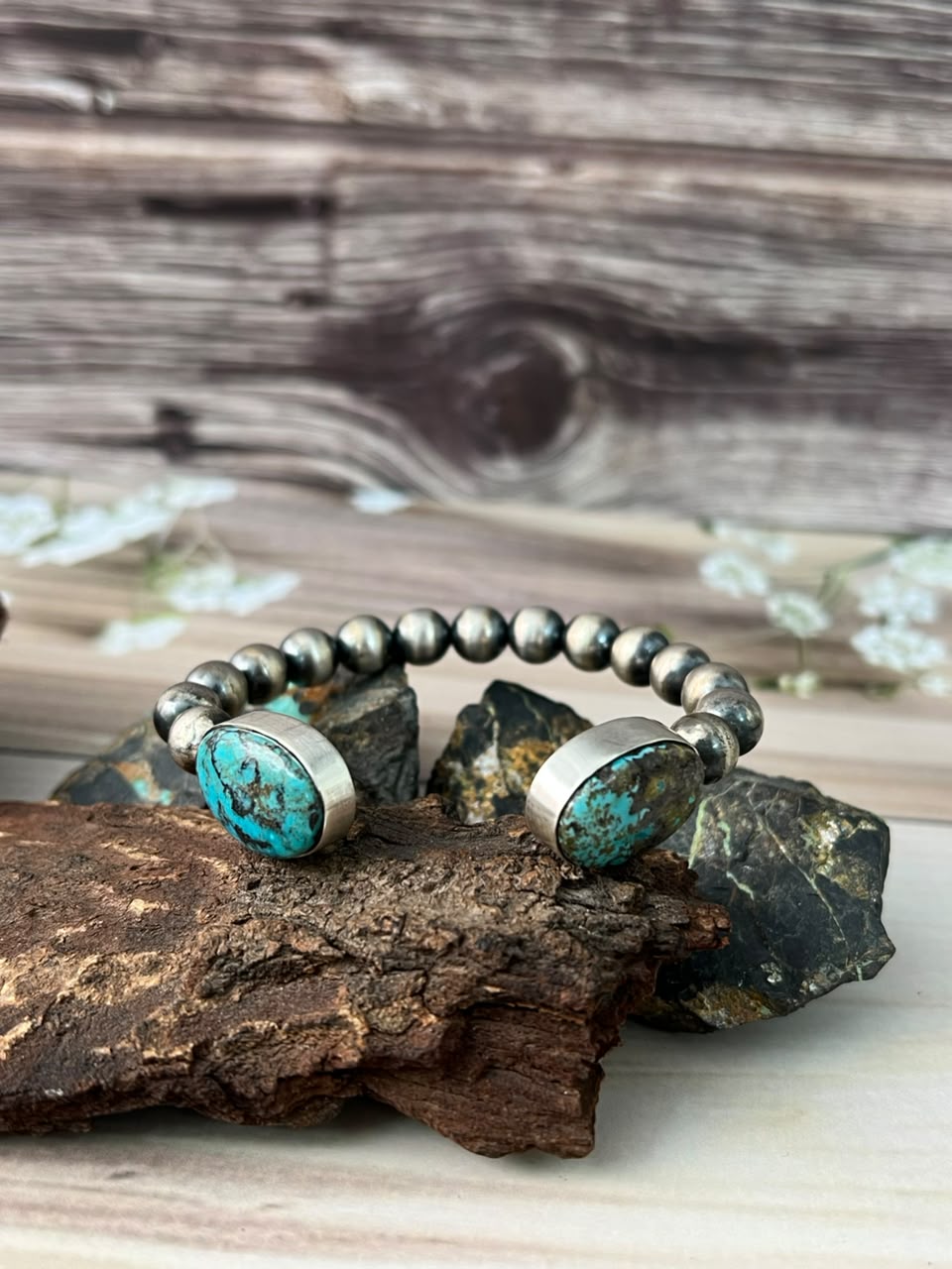 Handmade Sterling Silver Sierra Nevada Cuff Beaded Bracelet Signed Nizhoni