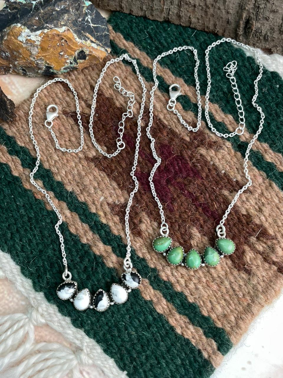 Handmade Sterling Silver White Buffalo, Kingman Turquoise Necklace "Signed Nizhoni"