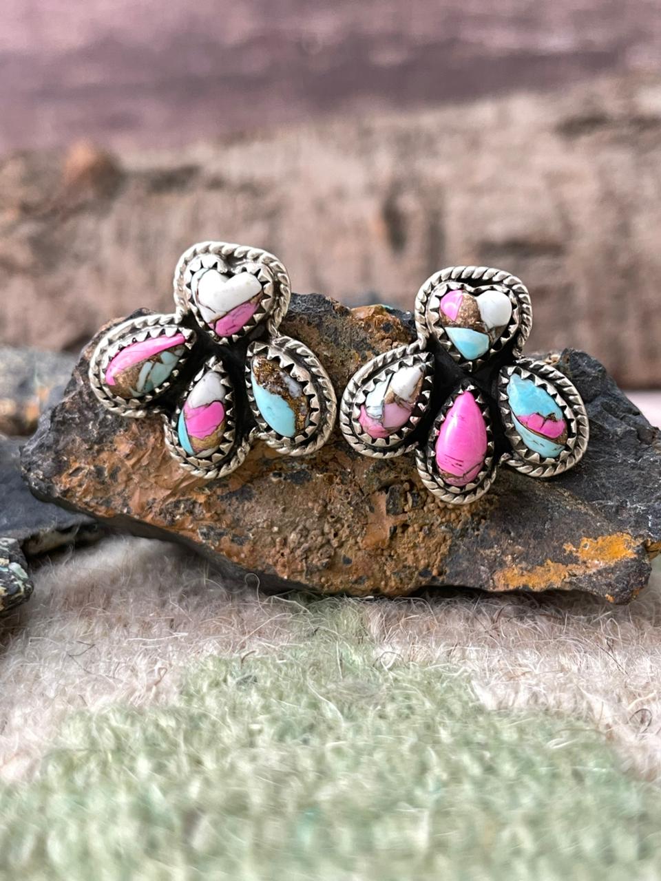 Handmade Sterling Silver Cotton Candy Post Studs Earrings "Signed Nizhoni"