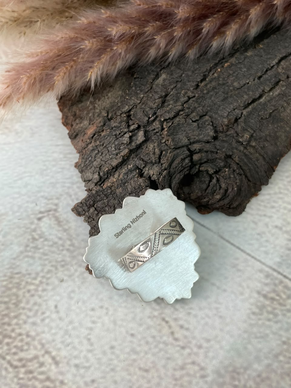 Handmade Sterling Silver Orange Mojave with Paloma and Sierra Bella Turquoise Adjustable Ring Signed Nizhoni