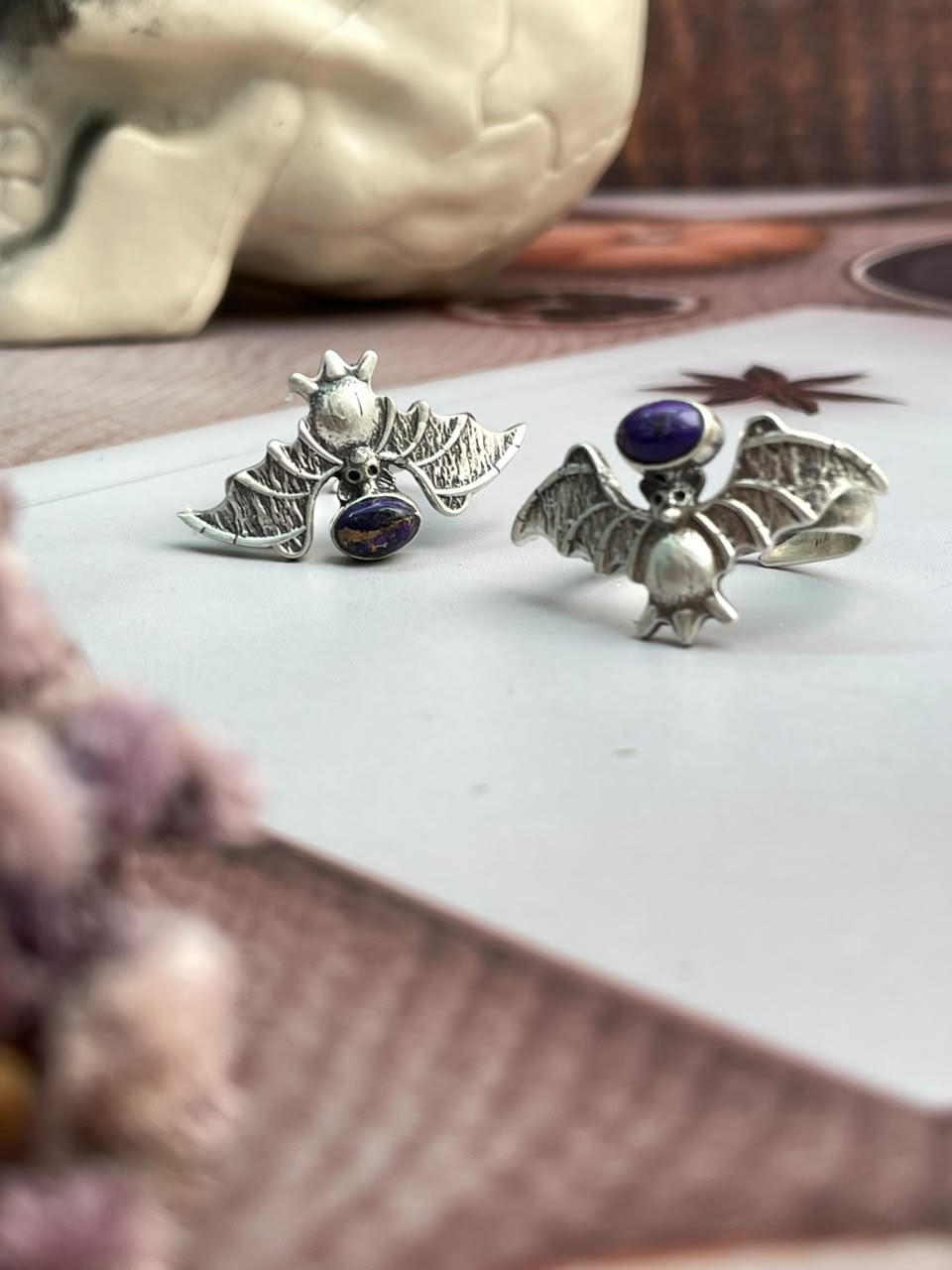 Handmade Sterling Silver Grape Dahlia Halloween Collection: Adjustable Ring Signed Nizhoni