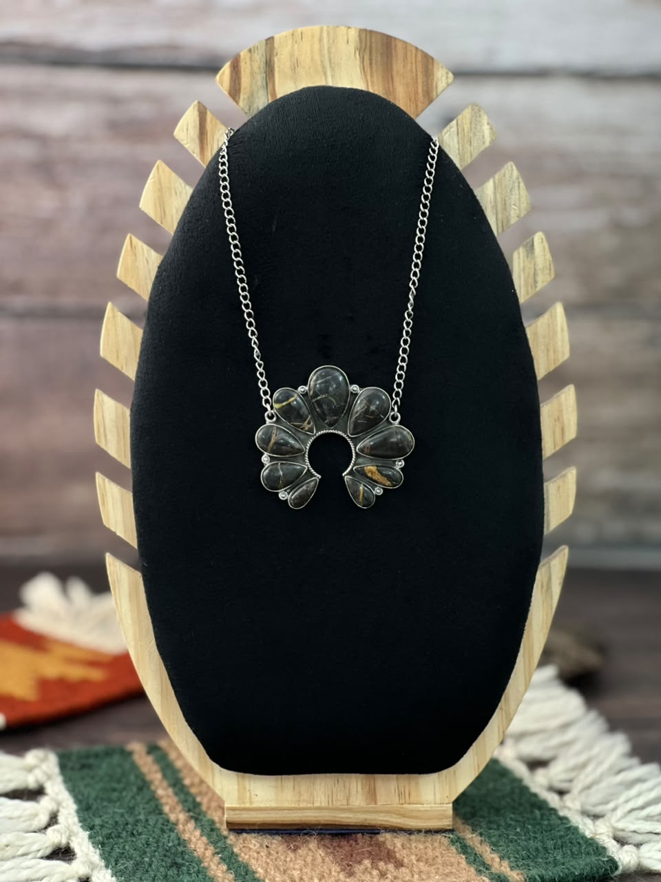 Handmade Sterling Silver Blackjack Turquoise Collection: Naja Necklace Signed Nizhoni