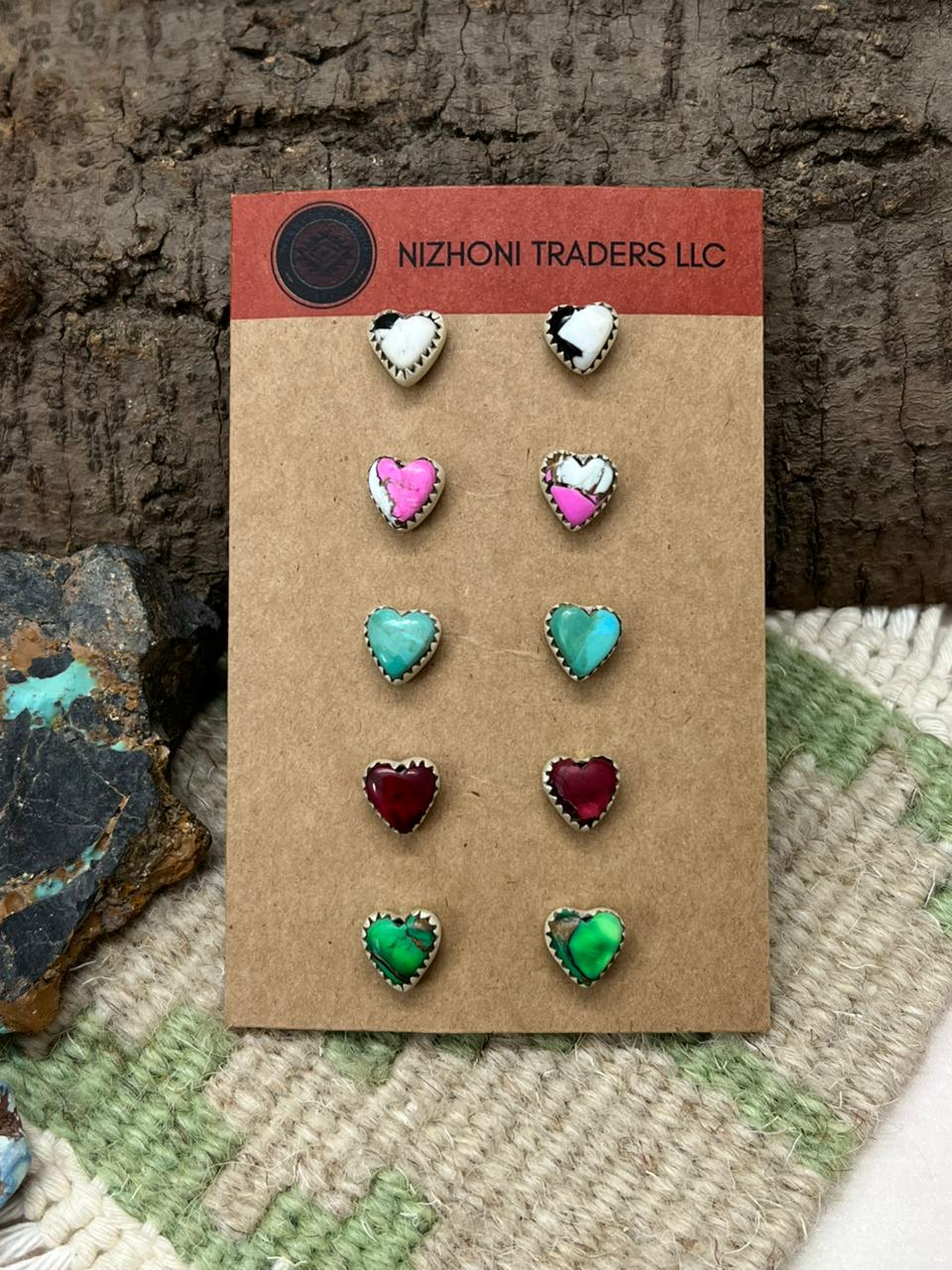 Handmade Sterling Silver Multi Stone Earrings Set "Signed Nizhoni" (2)