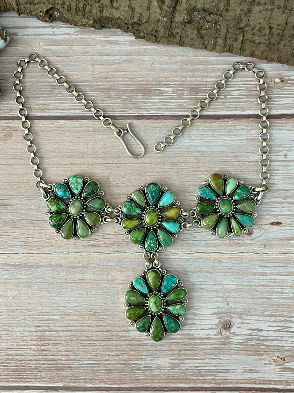 Handmade Sterling Silver Emerald Valley Turquoise Necklace "Signed Nizhoni"