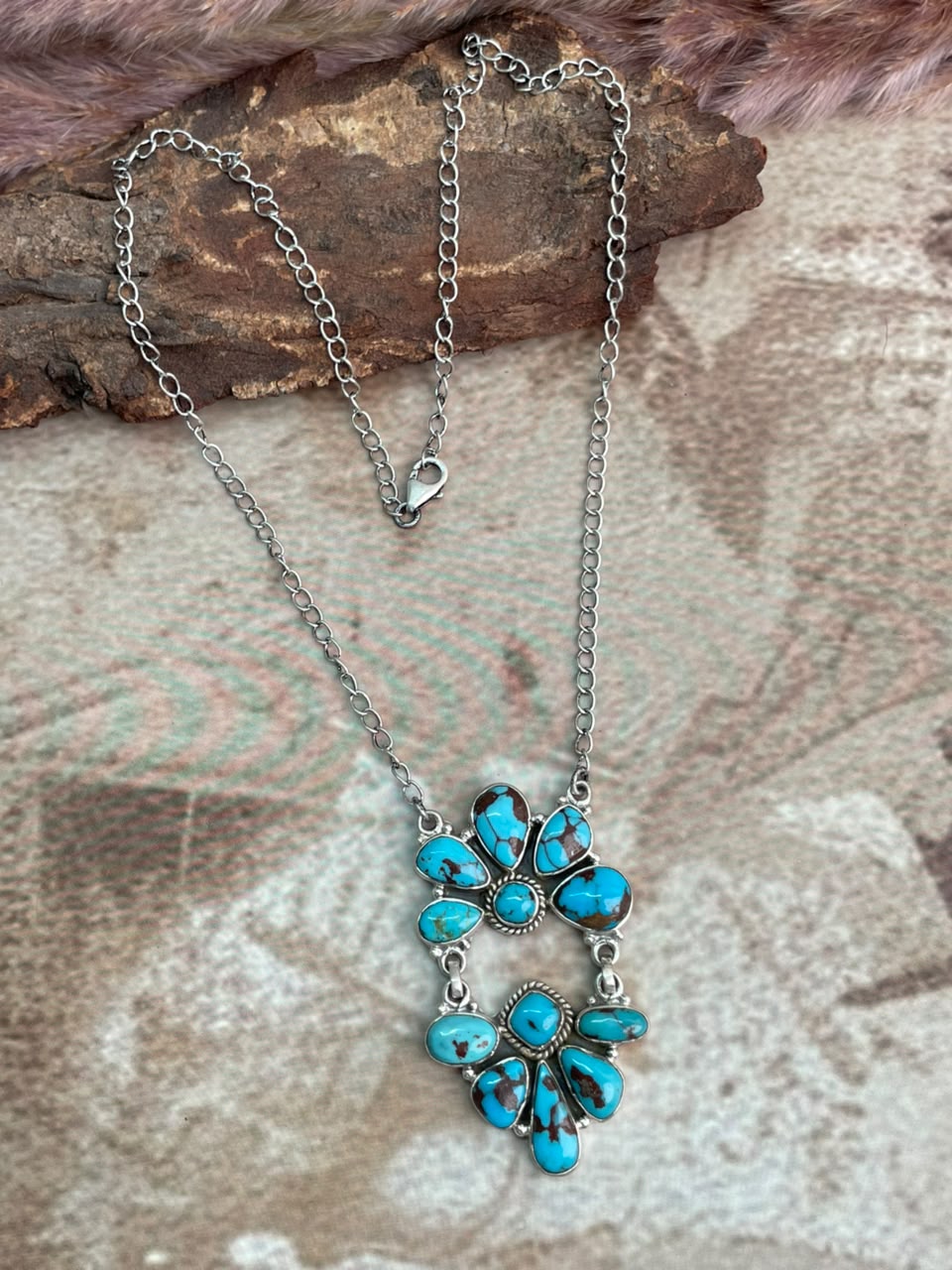Handmade Sterling Silver Egyptian Turquoise Collection: Necklace Signed Nizhoni