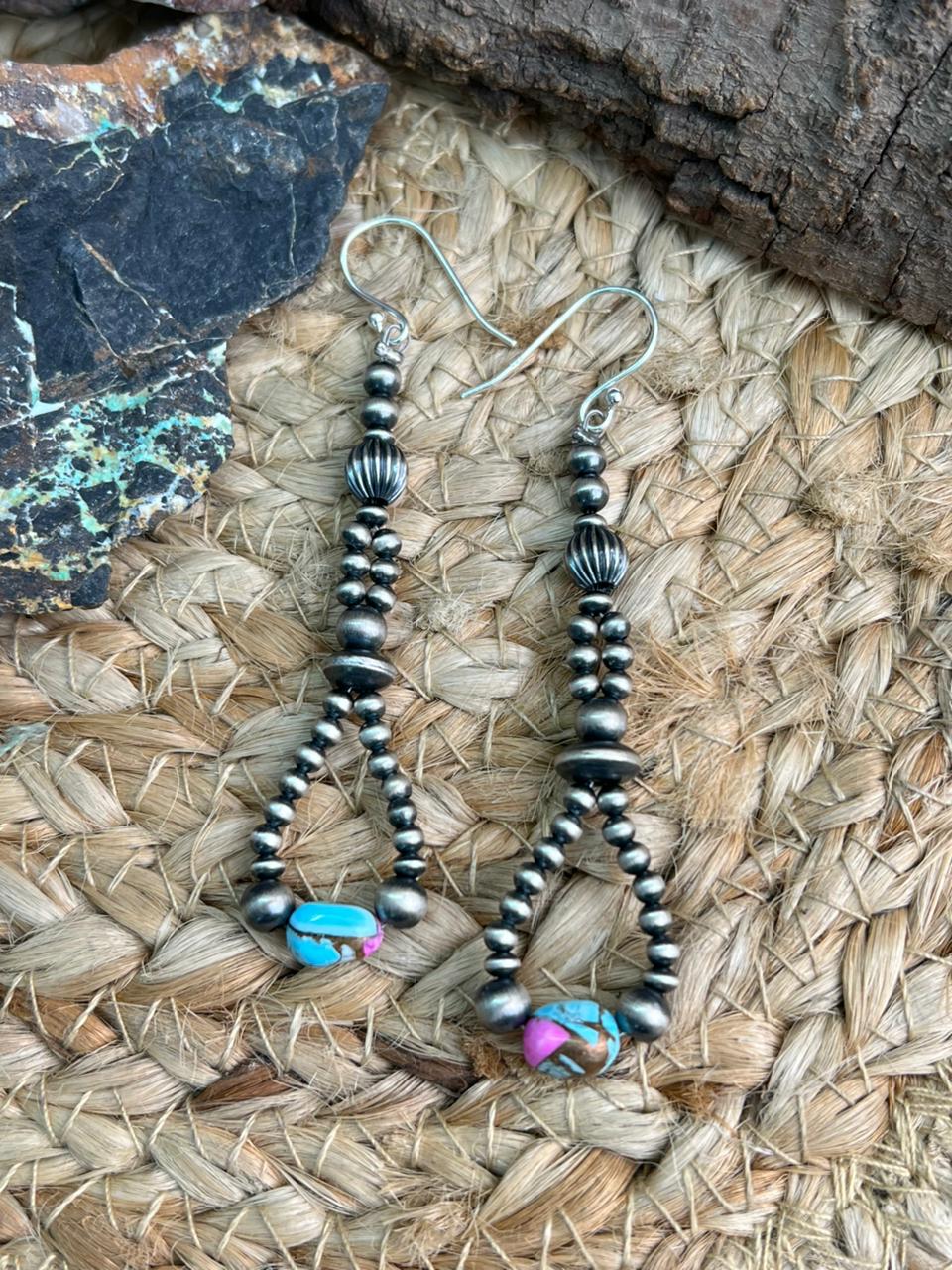 Handmade Sterling Silver Beaded Cotton Candy Hook Dangle Earrings