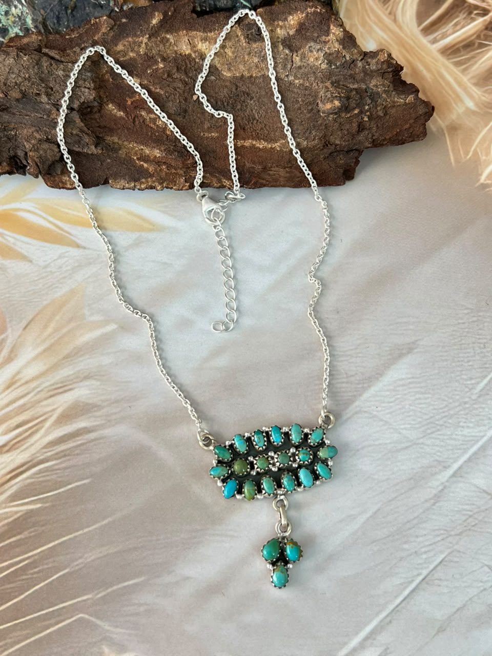 Handmade Sterling Silver Kingman Turquoise Necklace Signed Nizhoni
