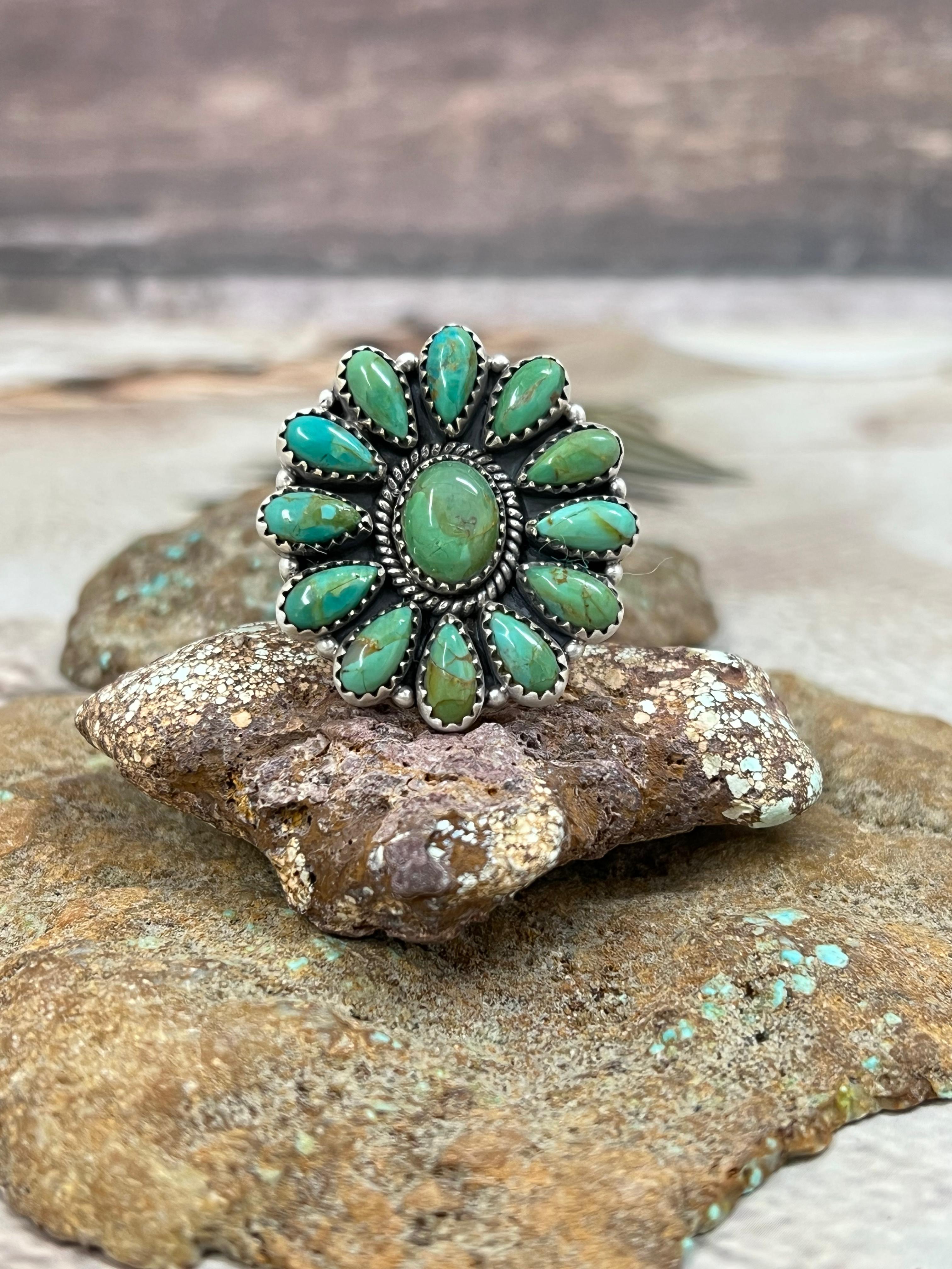 Handmade Sterling Silver Kingman Turquoise Adjustable Ring Signed Nizhoni (7)