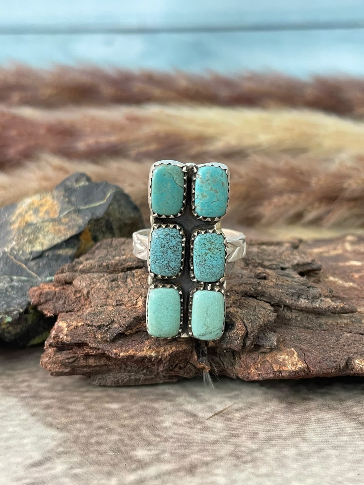 Handmade Sterling Silver Number 8 Turquoise Collection: Bar Adjustable Ring Signed Nizhoni