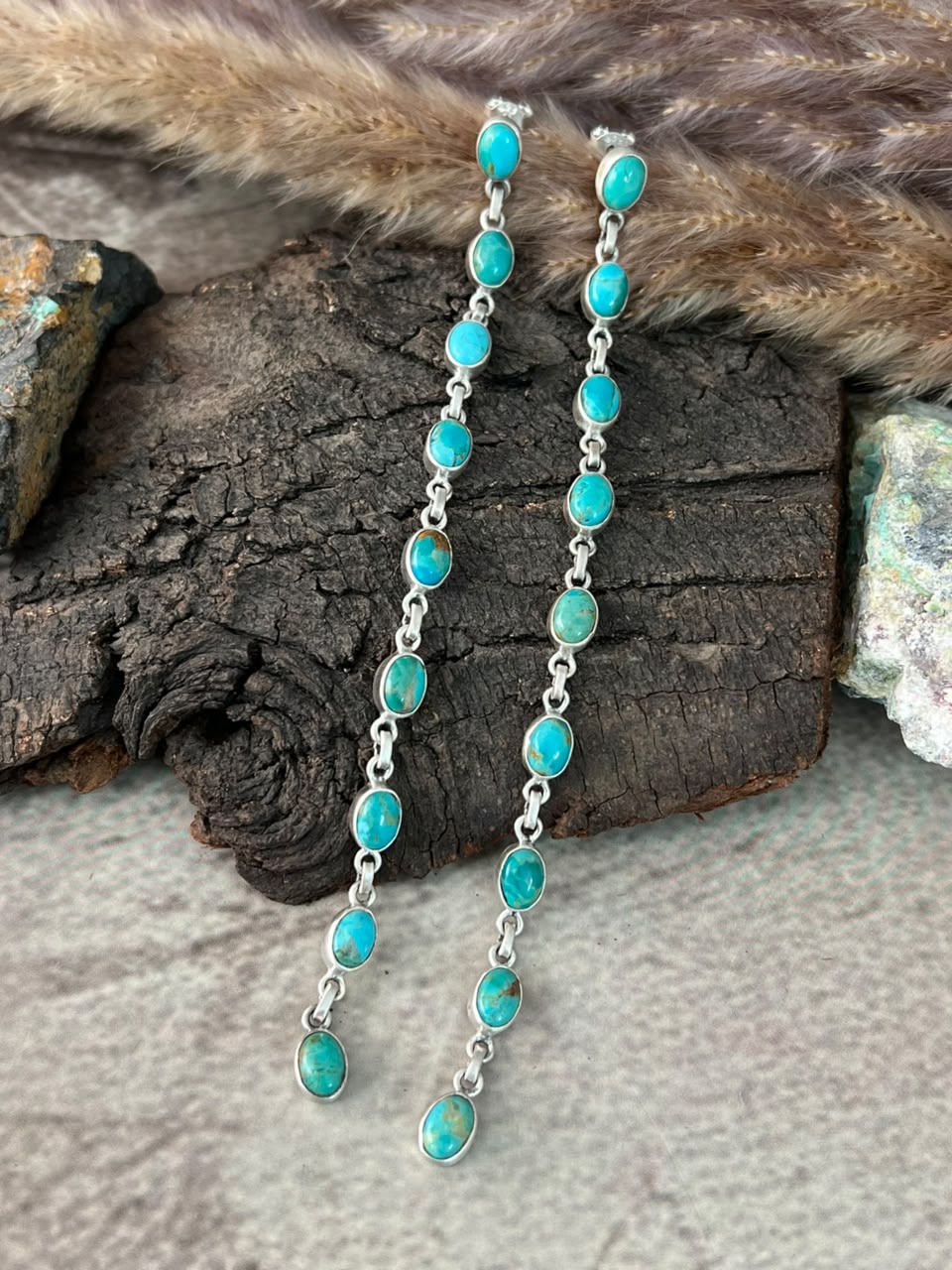 Handmade Sterling Silver Kingman Turquoise Post Dangle Earrings Signed Nizhoni