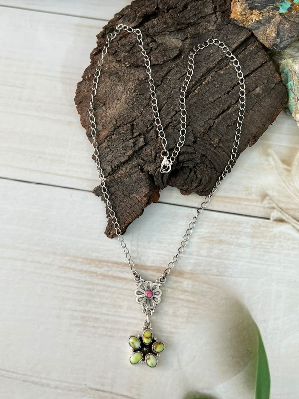 Handmade Sterling Silver Palomino Turquoise with Cotton Candy Necklace Signed Nizhoni