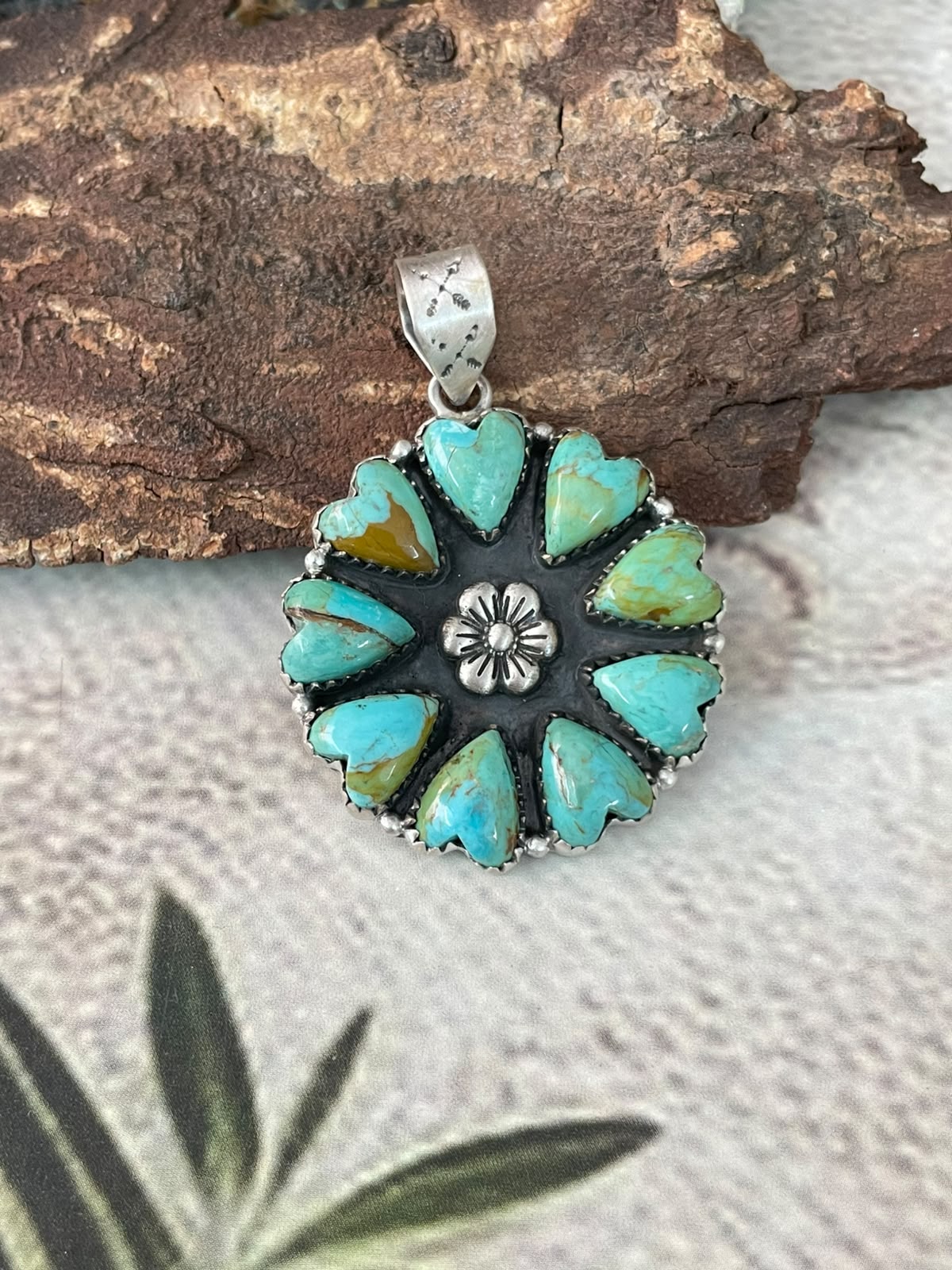 Handmade Sterling Silver Kingman Turquoise Turquoise Heart Pendant Signed Nizhoni