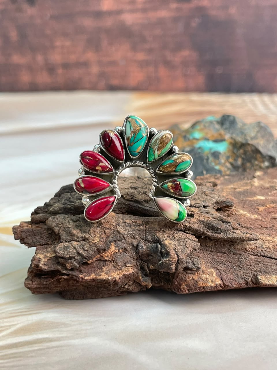 Handmade Sterling Silver Christmas Dahlia Collection: Adjustable Naja Ring Signed Nizhoni