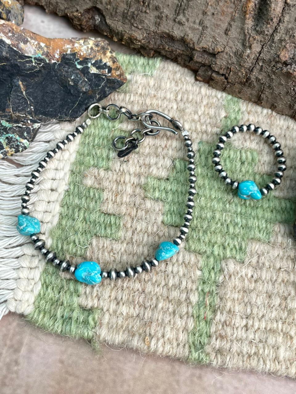 Handmade Sterling Silver White Water Beaded Bracelet and Ring Set