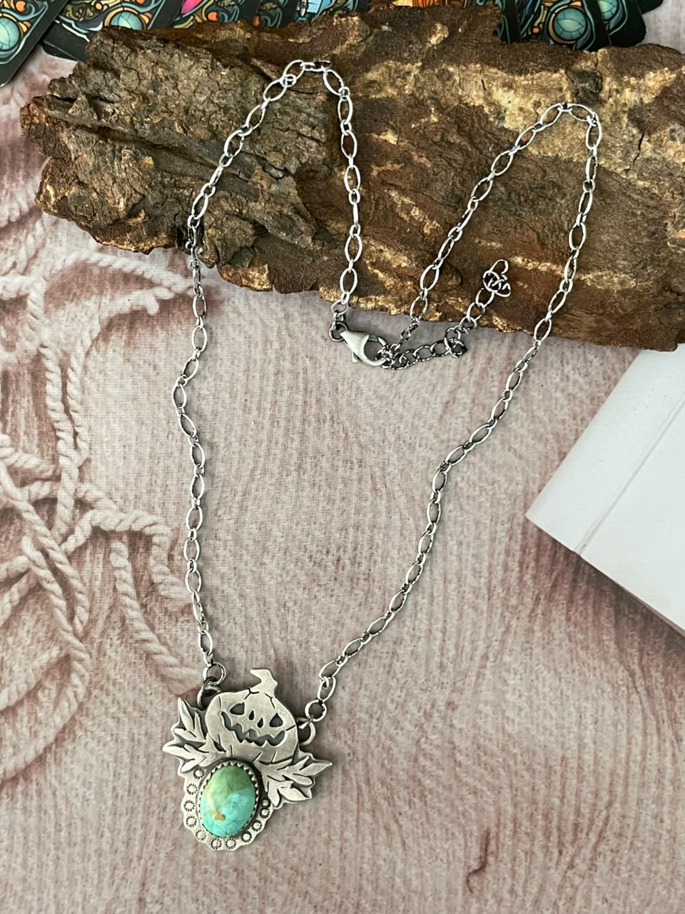 Handmade Sterling Silver Kingman Turquoise Halloween Collection: Necklace Signed Nizhoni