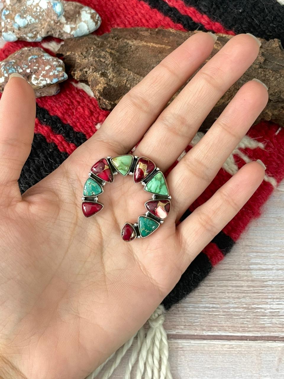 Handmade Sterling Silver Dahlia Rose With Emerald Valley Turquoise Ring "Signed Nizhoni"